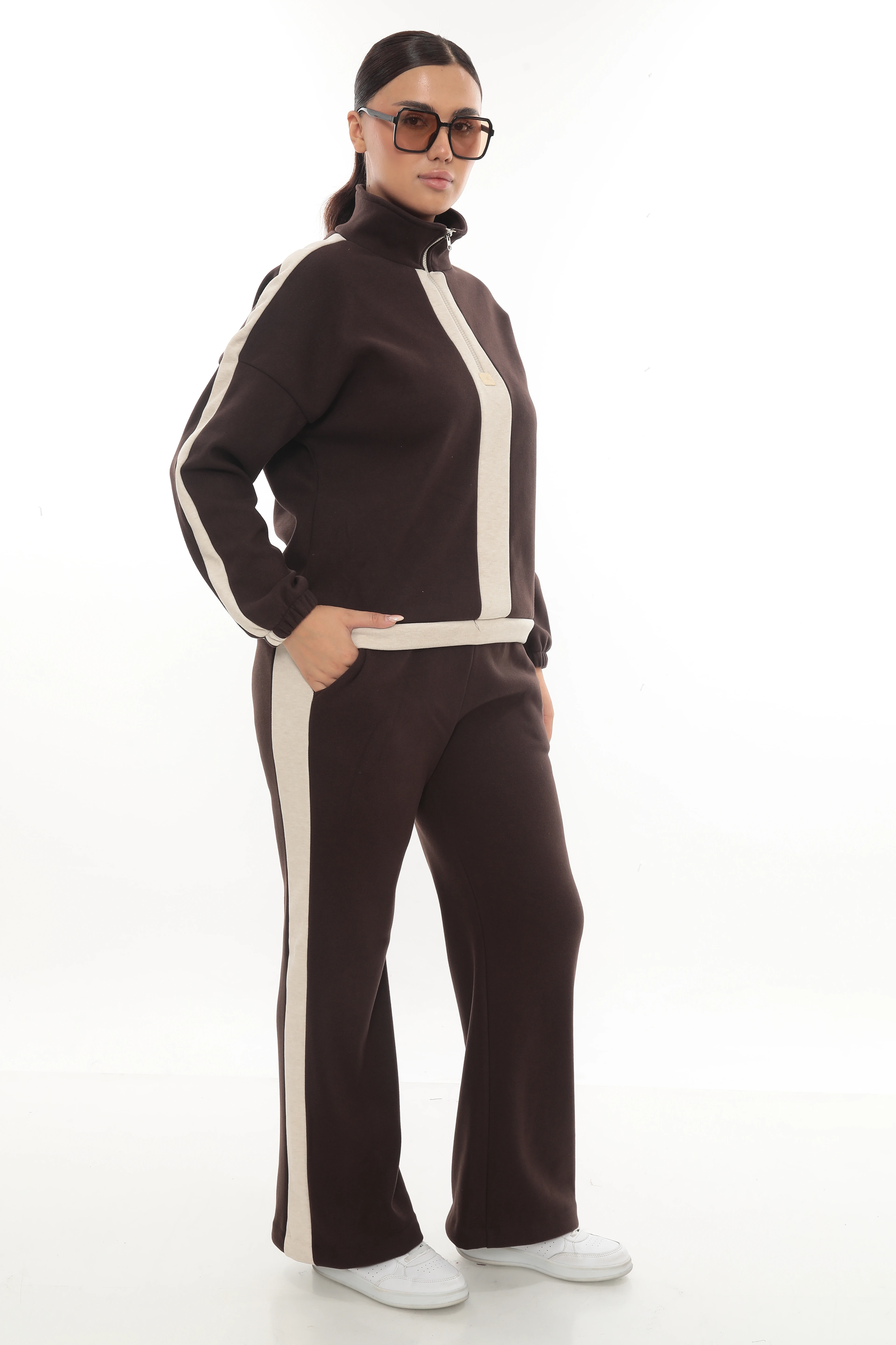 Kadın Yarım Fermuarlı Yün Kumaş Alt Üst Kışlık Takım 7-10-4011