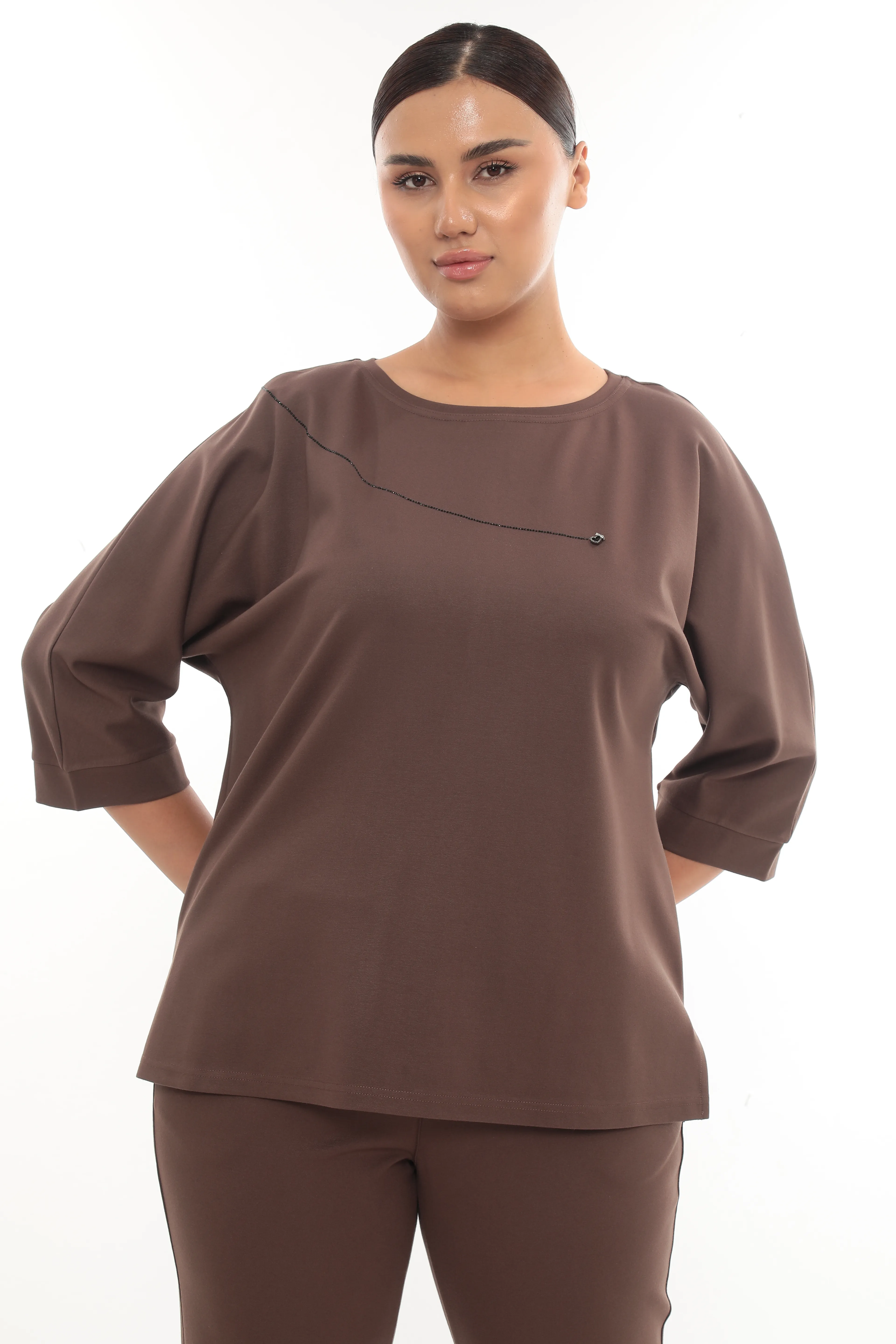 Kadın Paça Ve bluzu Taşlı Alt Üst Örme Eşofman Takımı 7-05-4003-8001