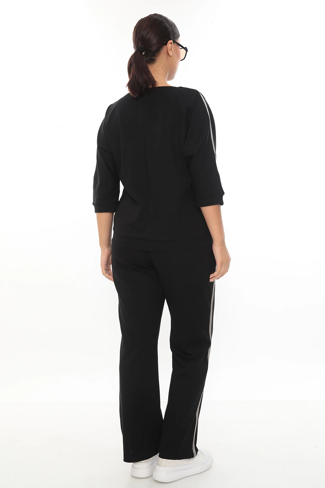 Kadın Yanları Lastik Şeritli Aksesuarlı Örme Alt-Üst Takım 7-24-4014