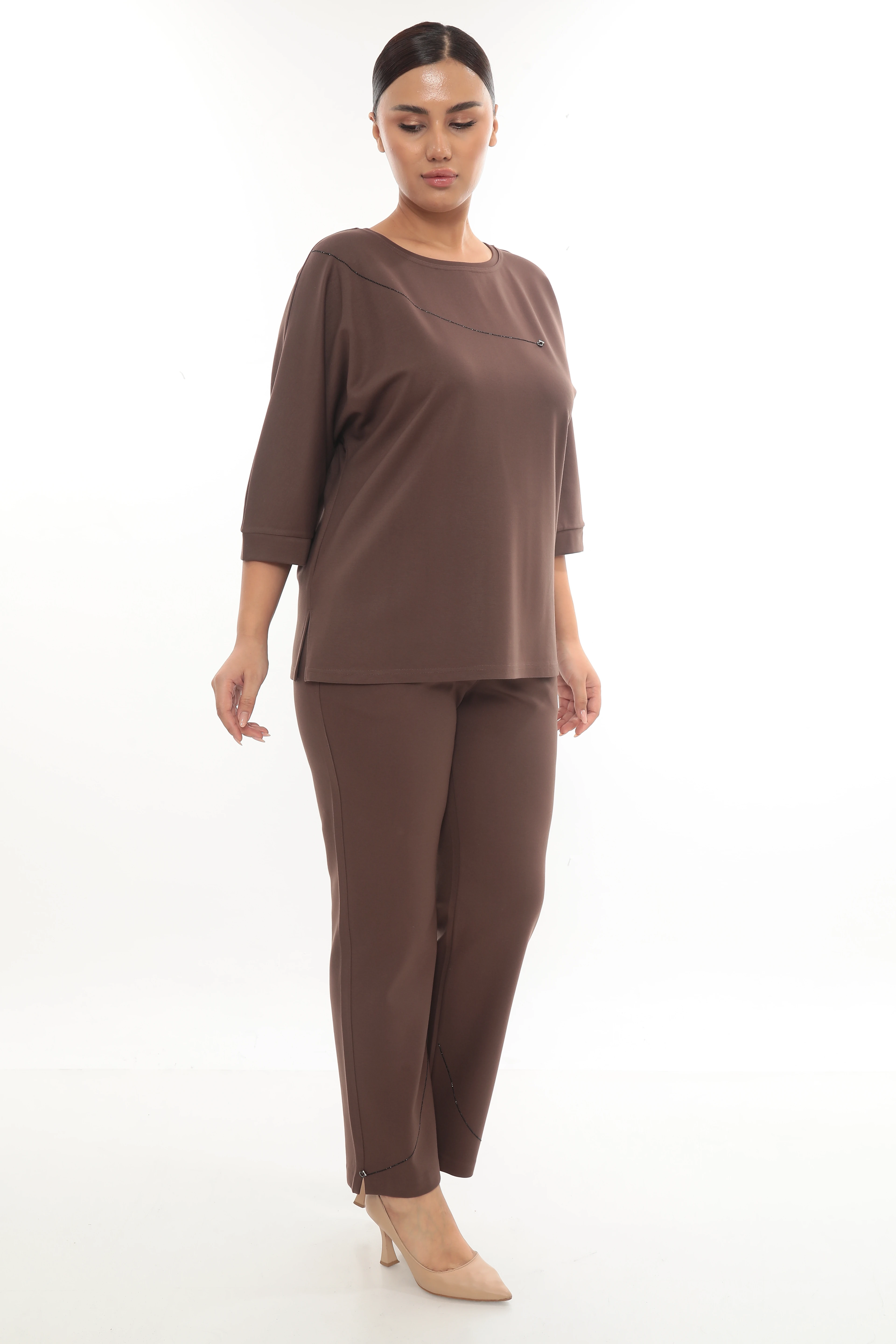 Kadın Paça Ve bluzu Taşlı Alt Üst Örme Eşofman Takımı 7-05-4003-8001