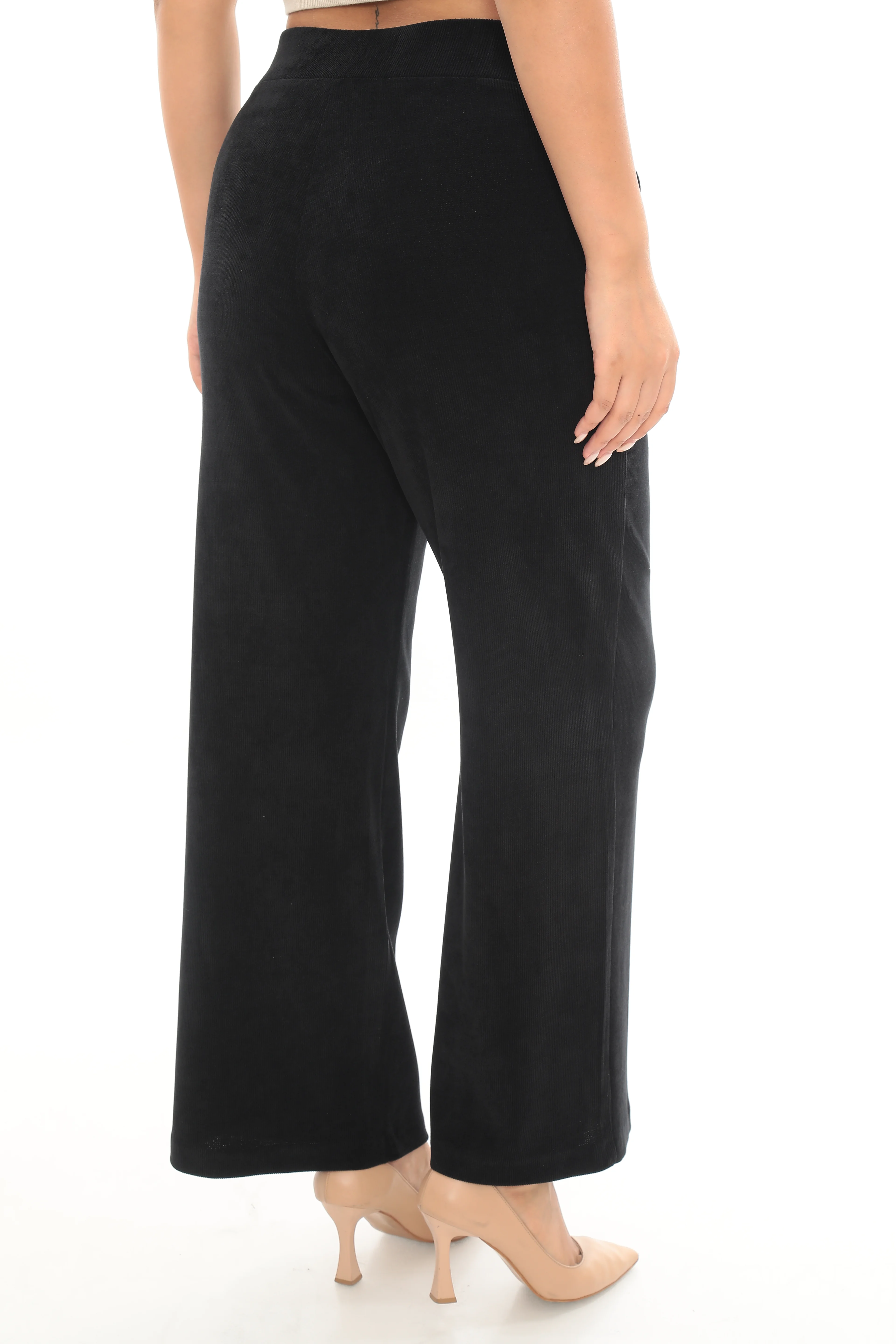 Kadın Taş Şeritli Dikme Aksesuarlı Büyük Beden Kışlık Kadife Pantolon 1-04-4022