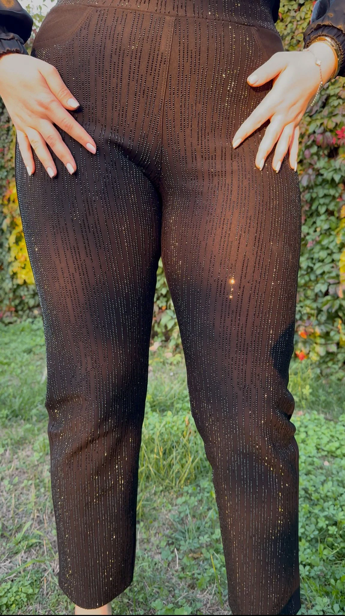 Kadın Tam Taşlı Örme Büyük Beden Kışlık Pantolon 1-01-4047 - Siyah