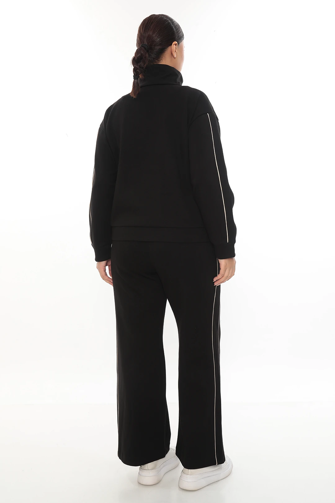 Kadın Fermuarlı Uzun Kol Örme Büyük Beden Eşofman Takımı 7-03-4020