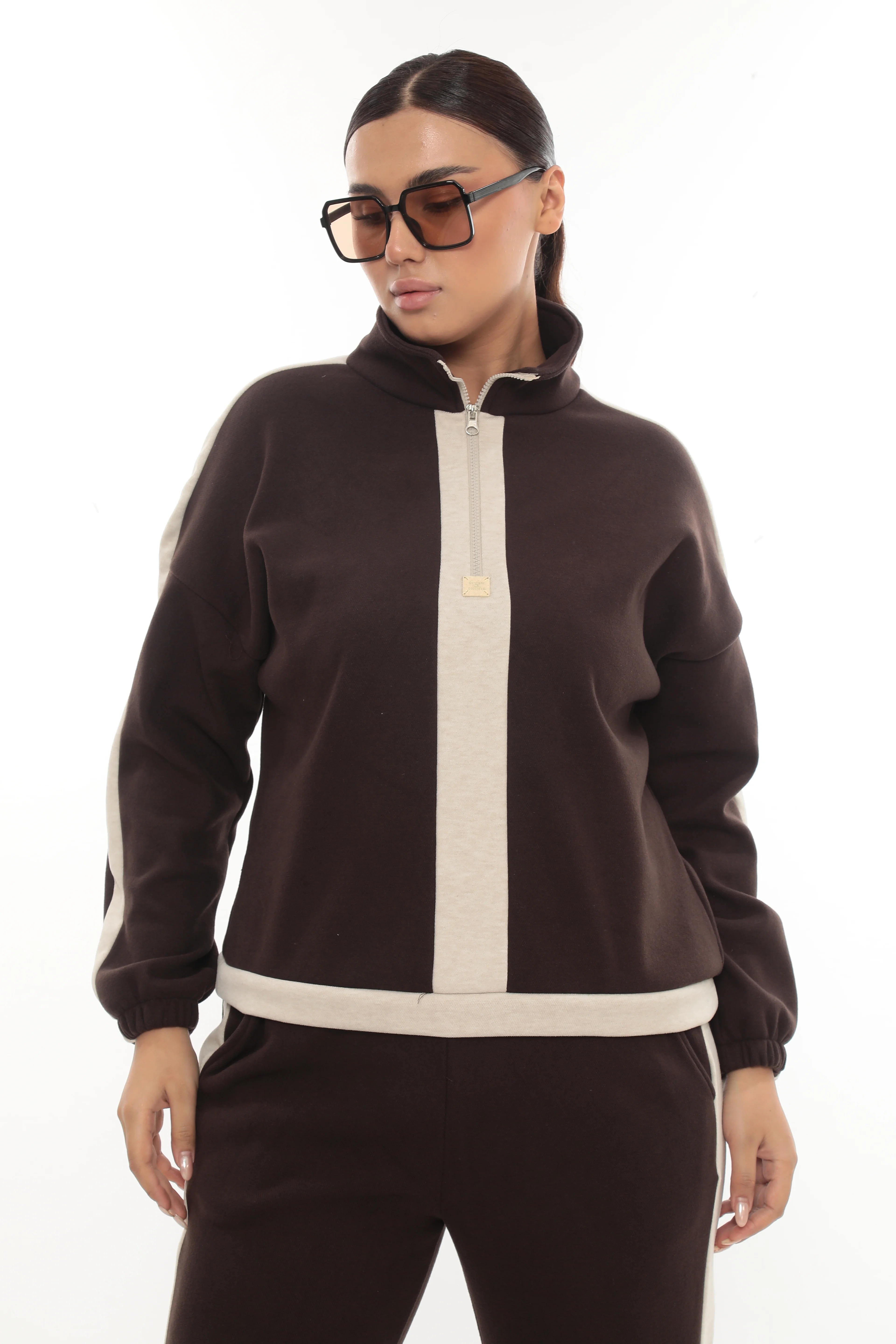 Kadın Yarım Fermuarlı Yün Kumaş Alt Üst Kışlık Takım 7-10-4011