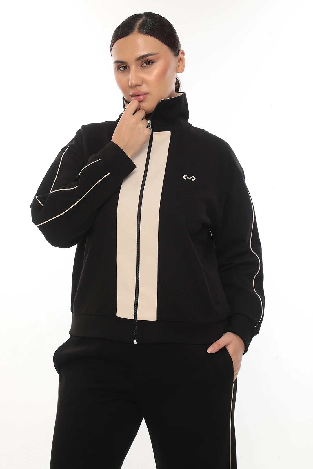 Kadın Fermuarlı Uzun Kol Örme Büyük Beden Eşofman Takımı 7-03-4020