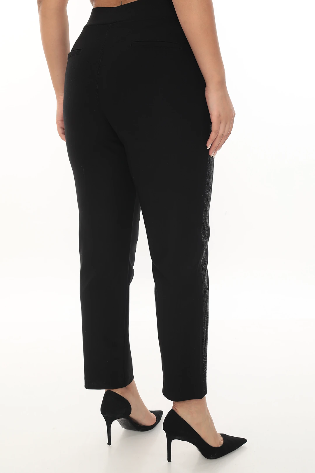 Kadın Beli Taşlı Yanları Taş Şeritli Örme Büyük Beden Kışlık Pantolon 1-01-4057