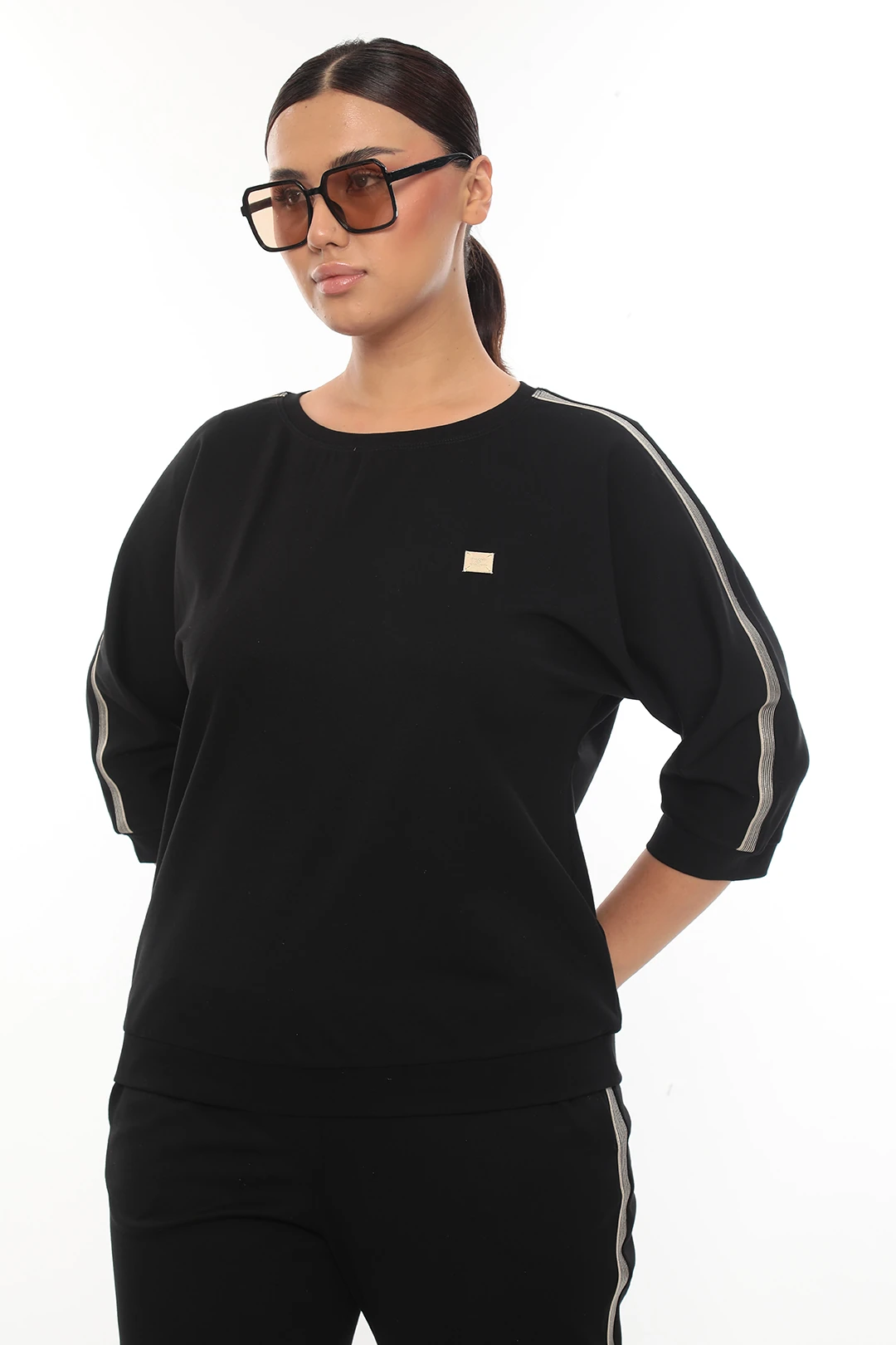 Kadın Yanları Lastik Şeritli Aksesuarlı Örme Alt-Üst Takım 7-24-4014