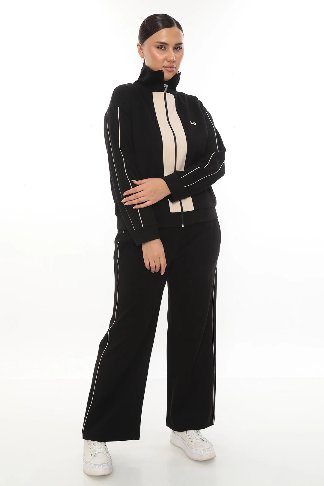 Kadın Fermuarlı Uzun Kol Örme Büyük Beden Eşofman Takımı 7-03-4020