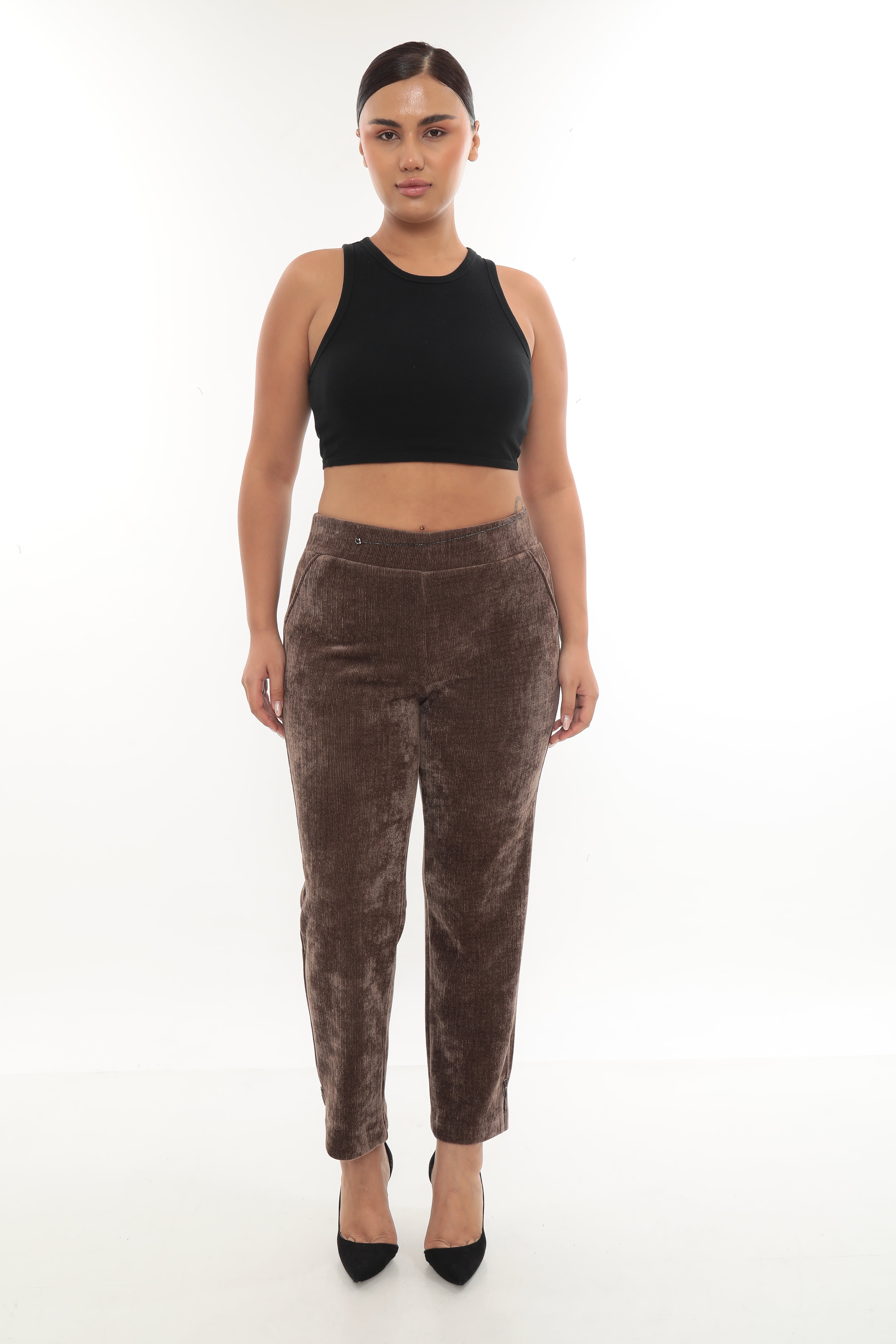 Kadın Özel Taş Detaylı Kalın Kadife Pantolon 1-02-4007-1008-8003 - Vizon