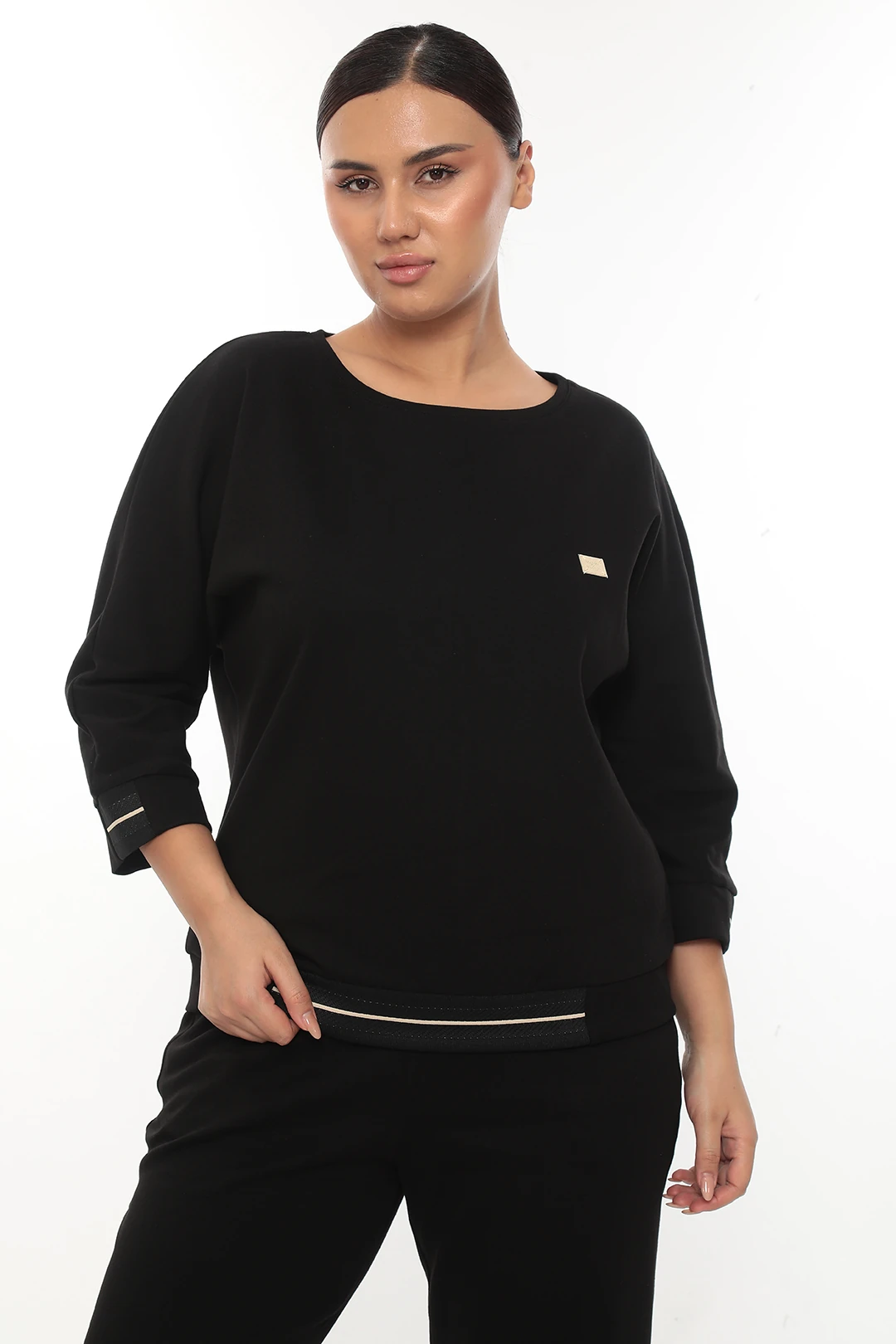 Kadın Kolu Ve Paçası Lastikli Aksesuarlı Büyük Beden Eşofman Takımı 7-03-4019