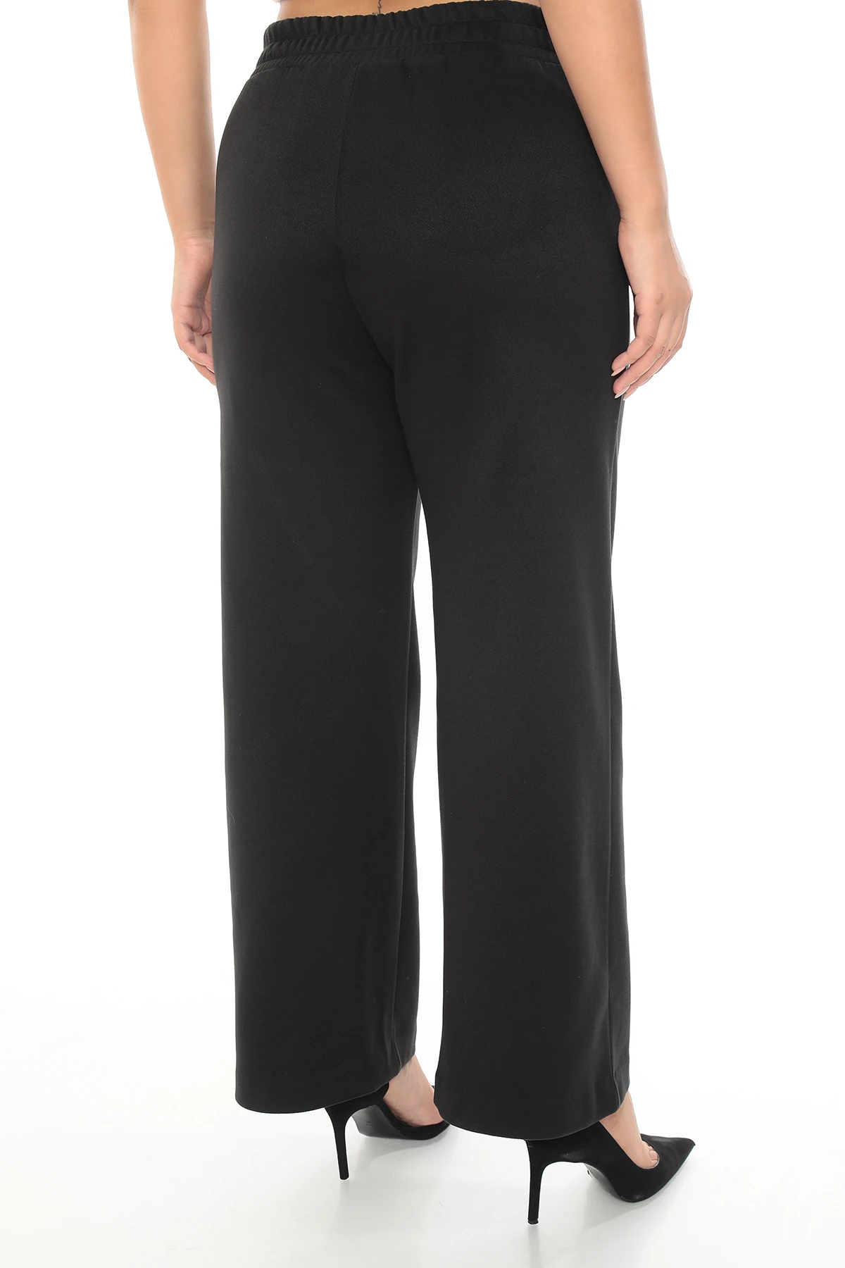 Kadın Taş Lastikli Deri Kordonlu Yün Kumaş Kışlık Büyük Beden Pantolon 1-16-4028