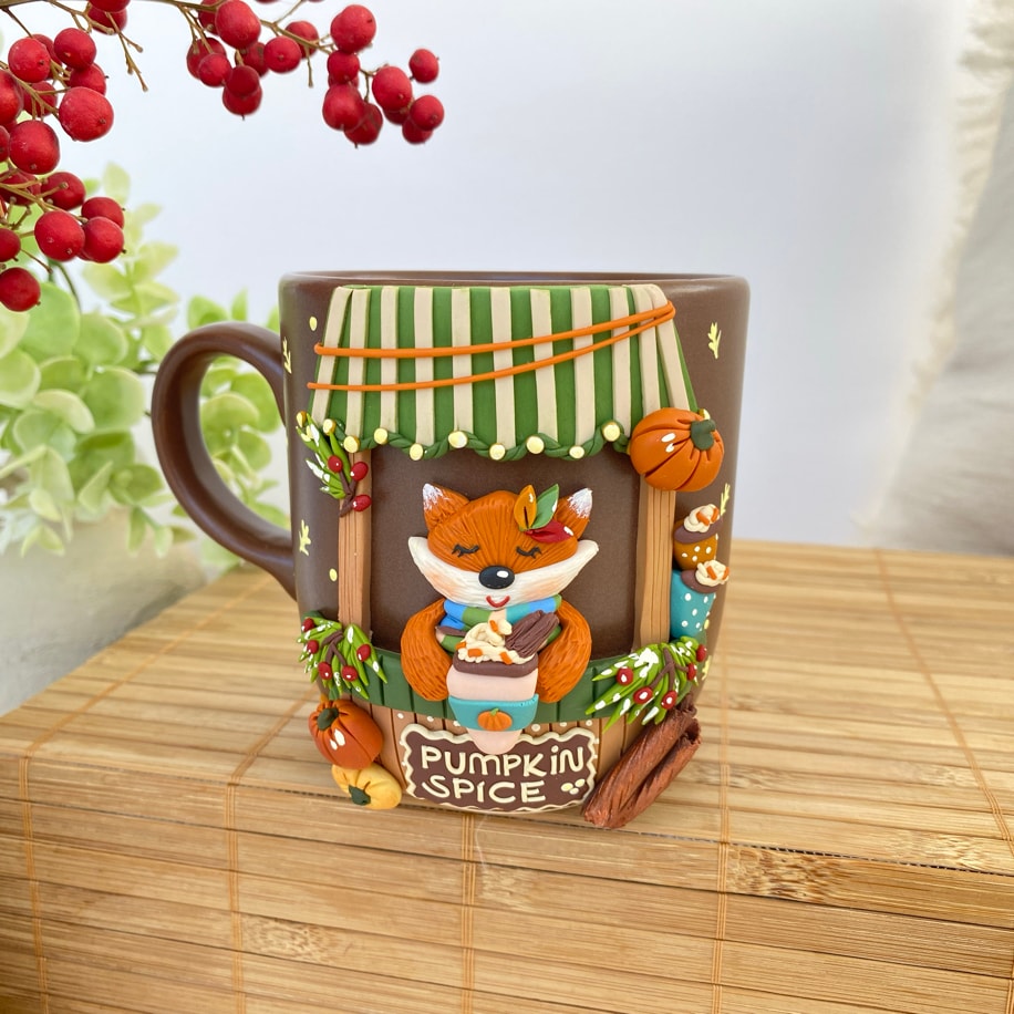 Pumpkin spice with autumn fox- kahverengi jumbo mug