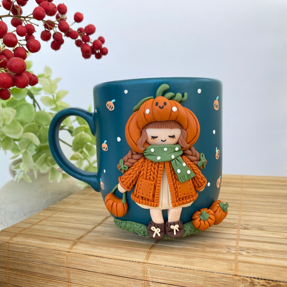 Pumpkin girl - petrol mavi jumbo mug
