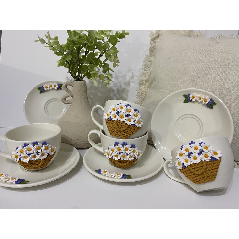 Daisy porselen tabaklı  çay fincanı