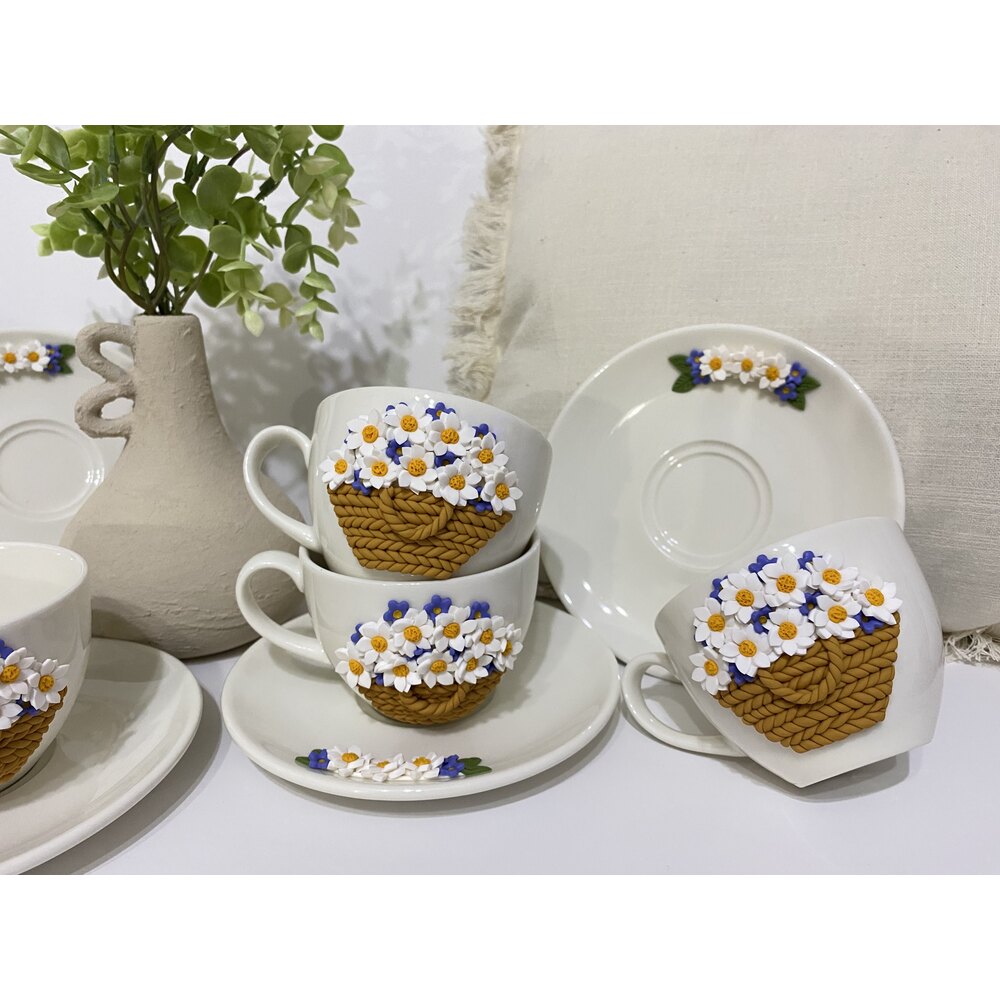 Daisy porselen tabaklı  çay fincanı