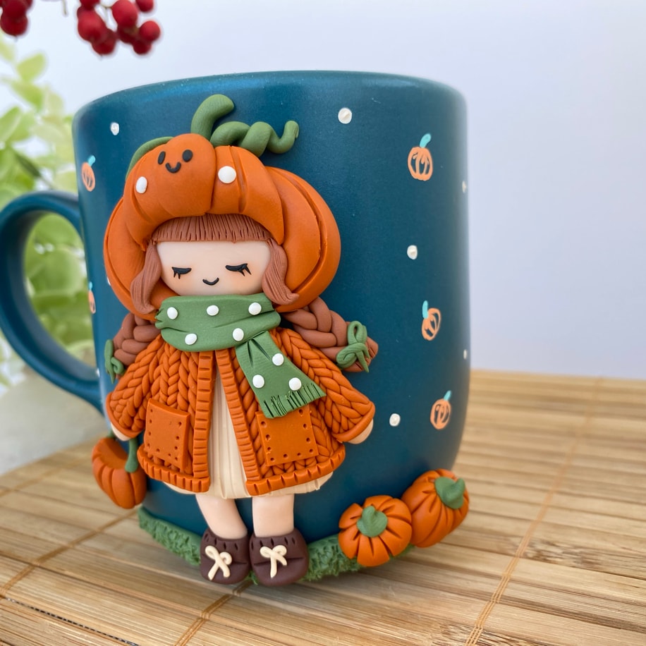 Pumpkin girl - petrol mavi jumbo mug