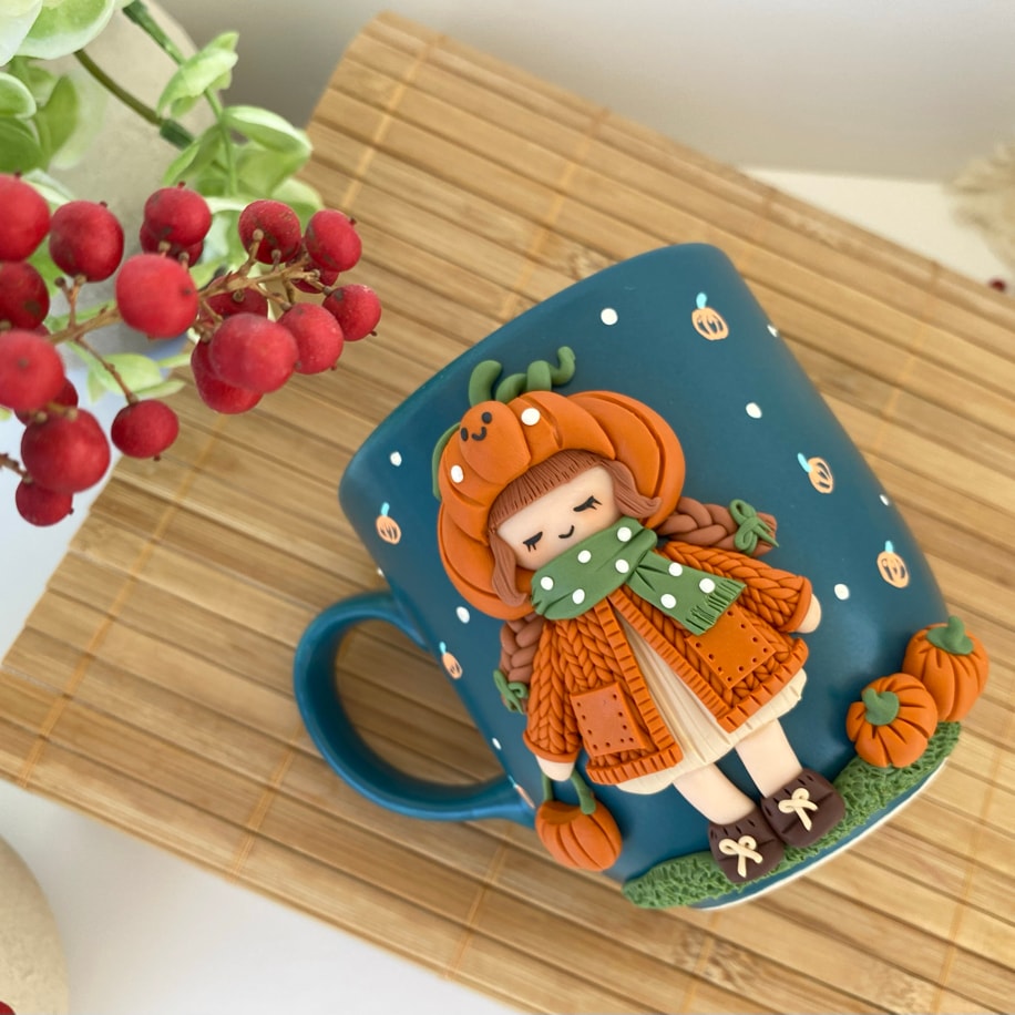 Pumpkin girl - petrol mavi jumbo mug