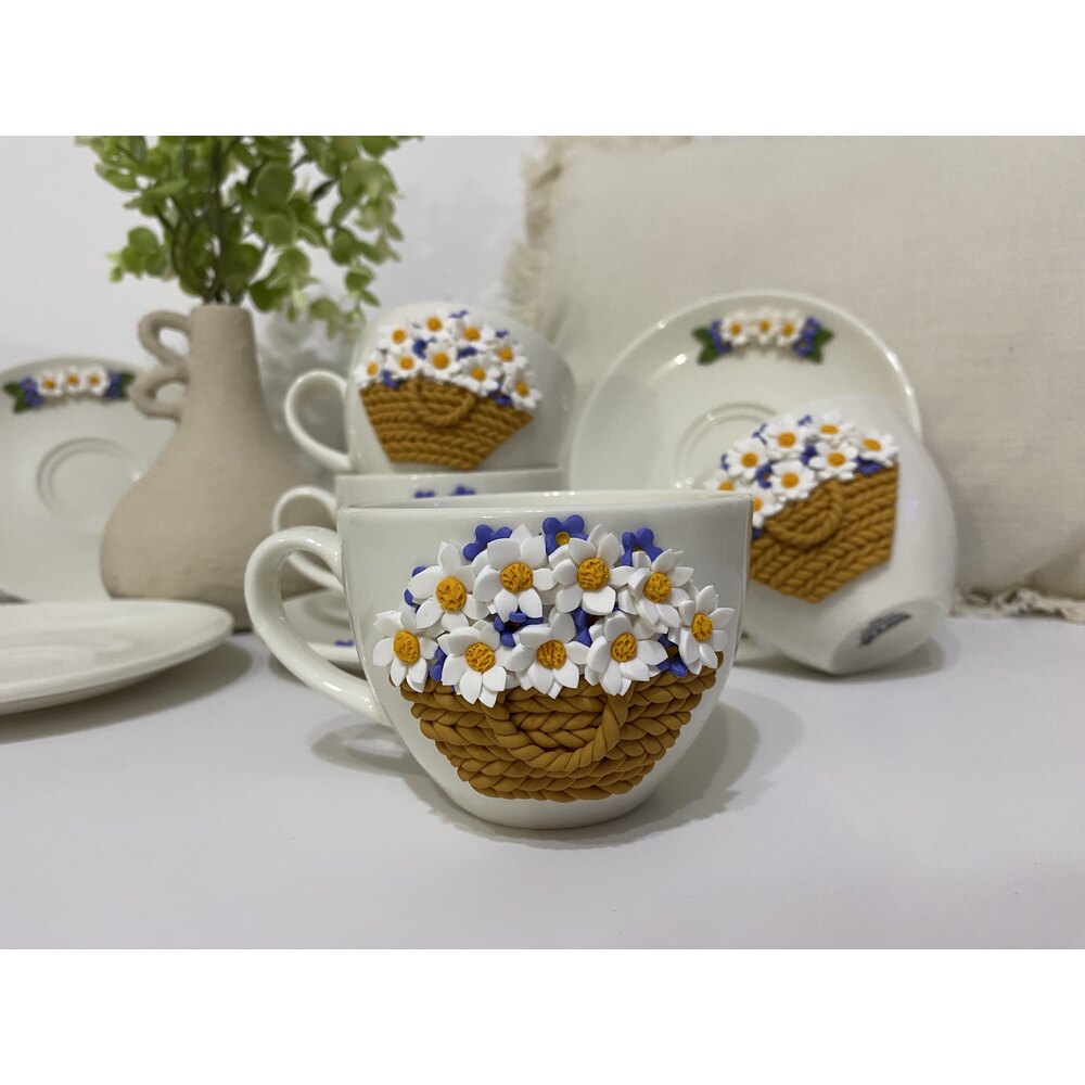 Daisy porselen tabaklı  çay fincanı