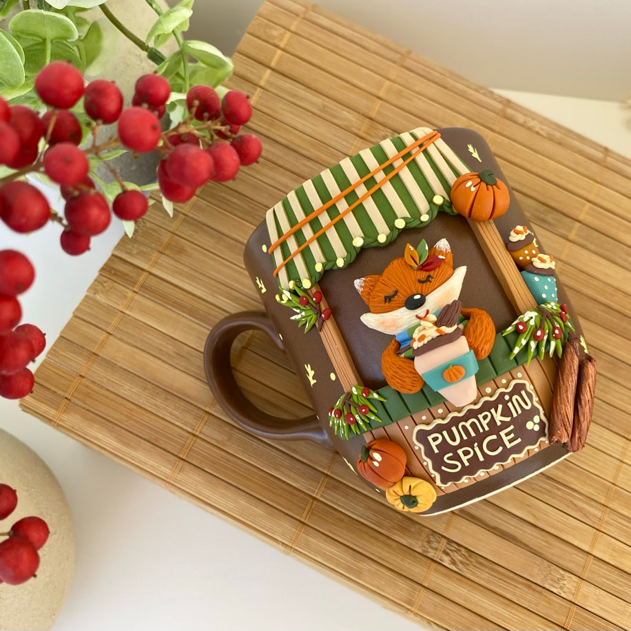 Pumpkin spice with autumn fox- kahverengi jumbo mug