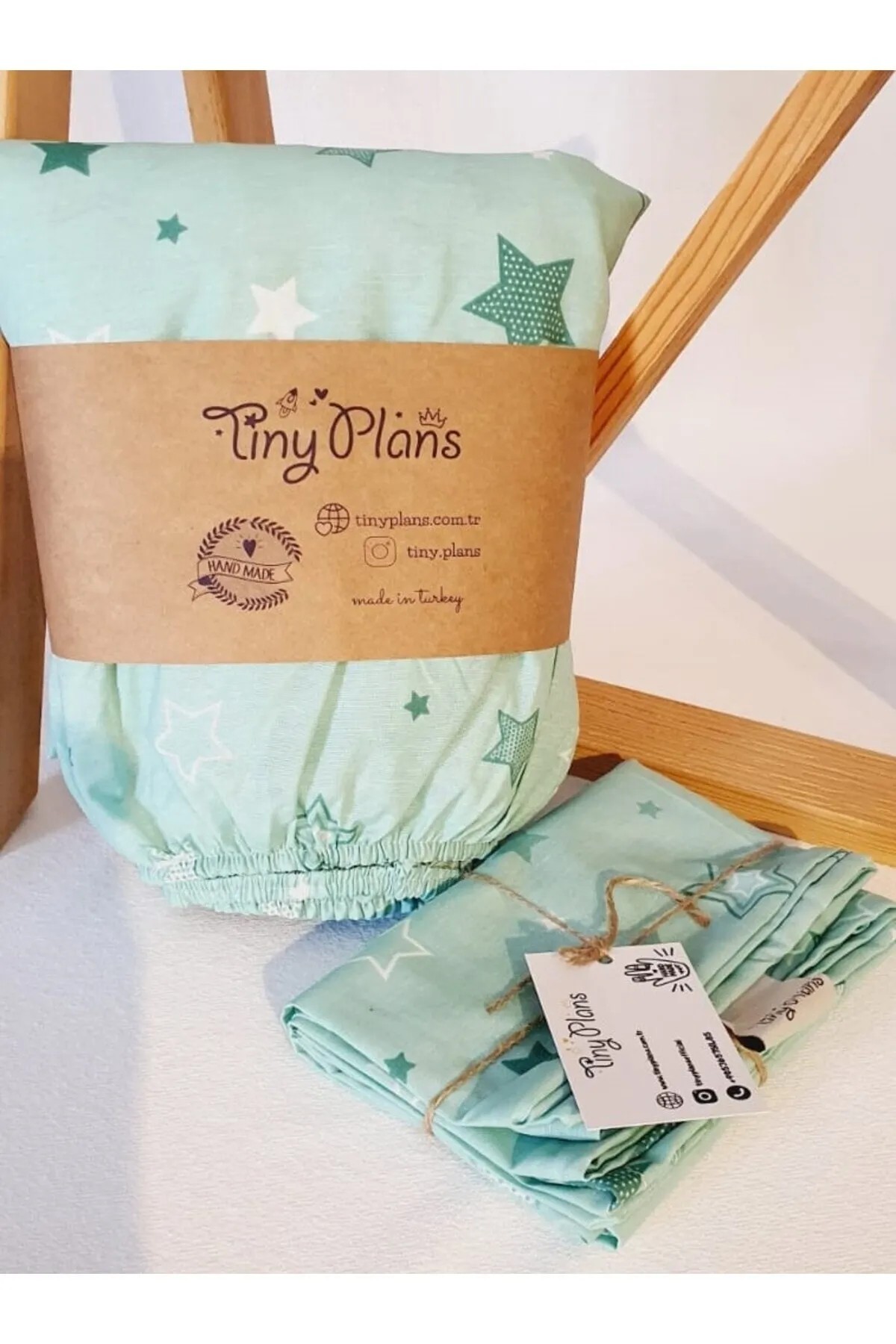 Tiny Plans Koyu Mint Yıldız Lastikli Bebek & Çocuk Çarşaf Takımı