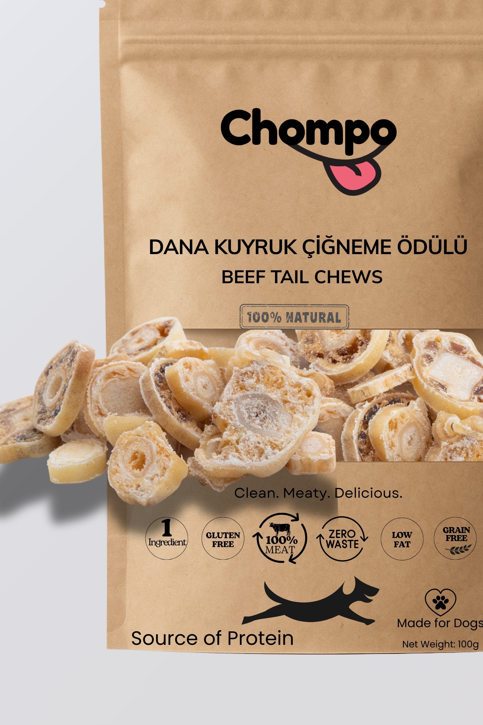 100% Dana Kuyruk Katkısız Köpek Çiğneme Ödülü 100 Gr