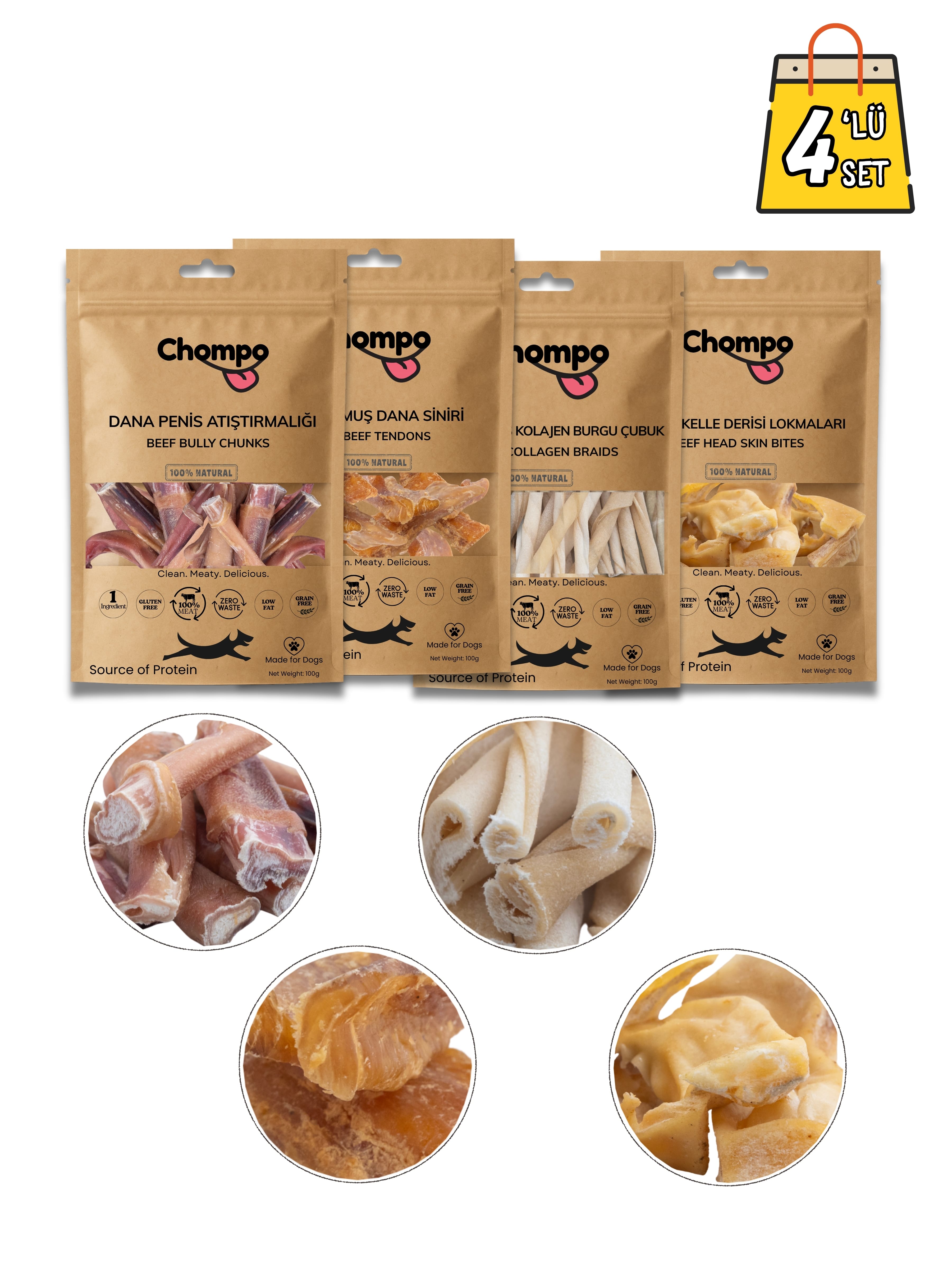 100% Dana Anti-Stress 4'lüsü Katkısız Köpek Ödülü 4x100 Gr