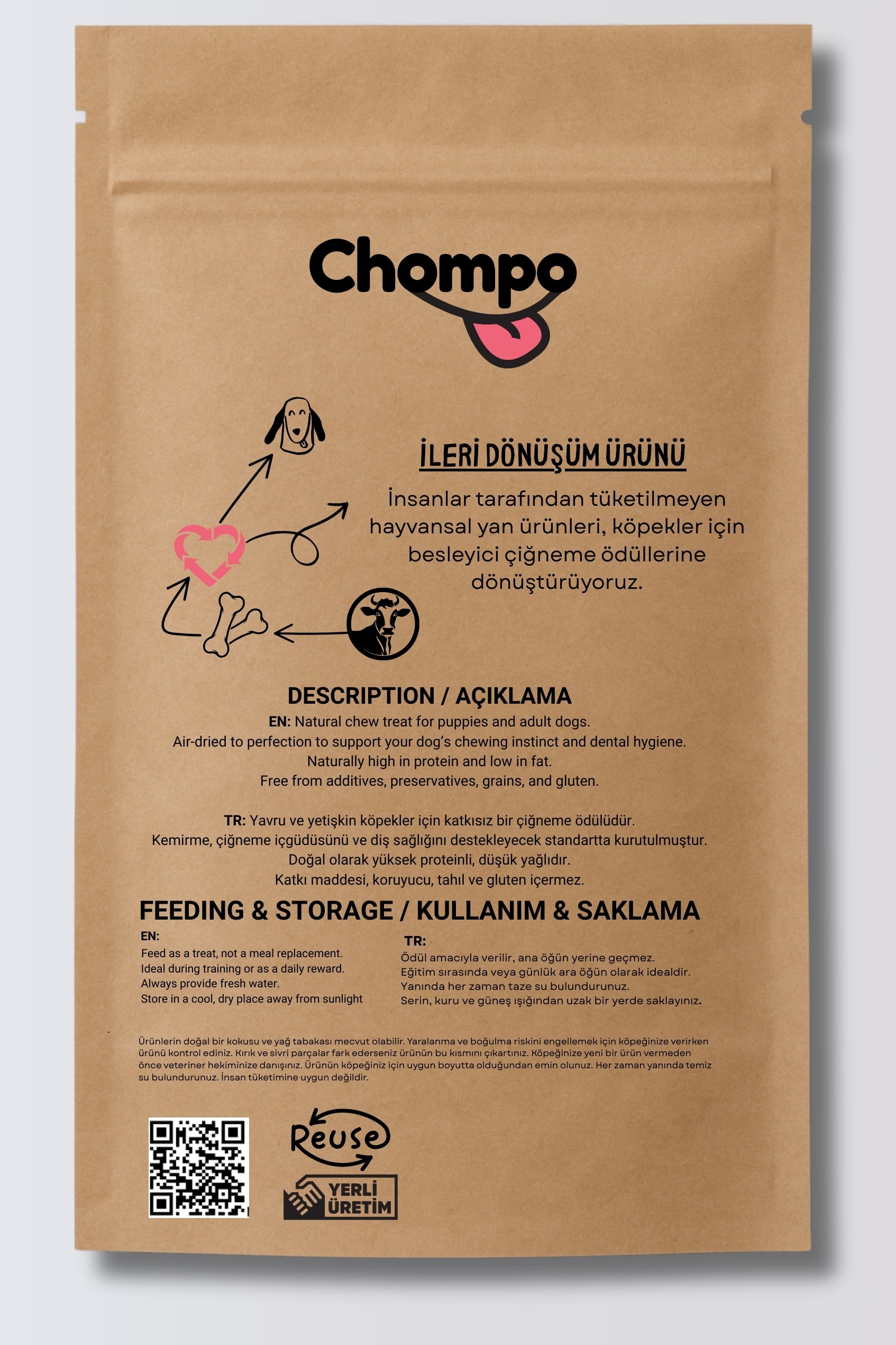 100% Kuzu İşkembe Çubukları Katkısız Köpek Ödülü 100 Gr
