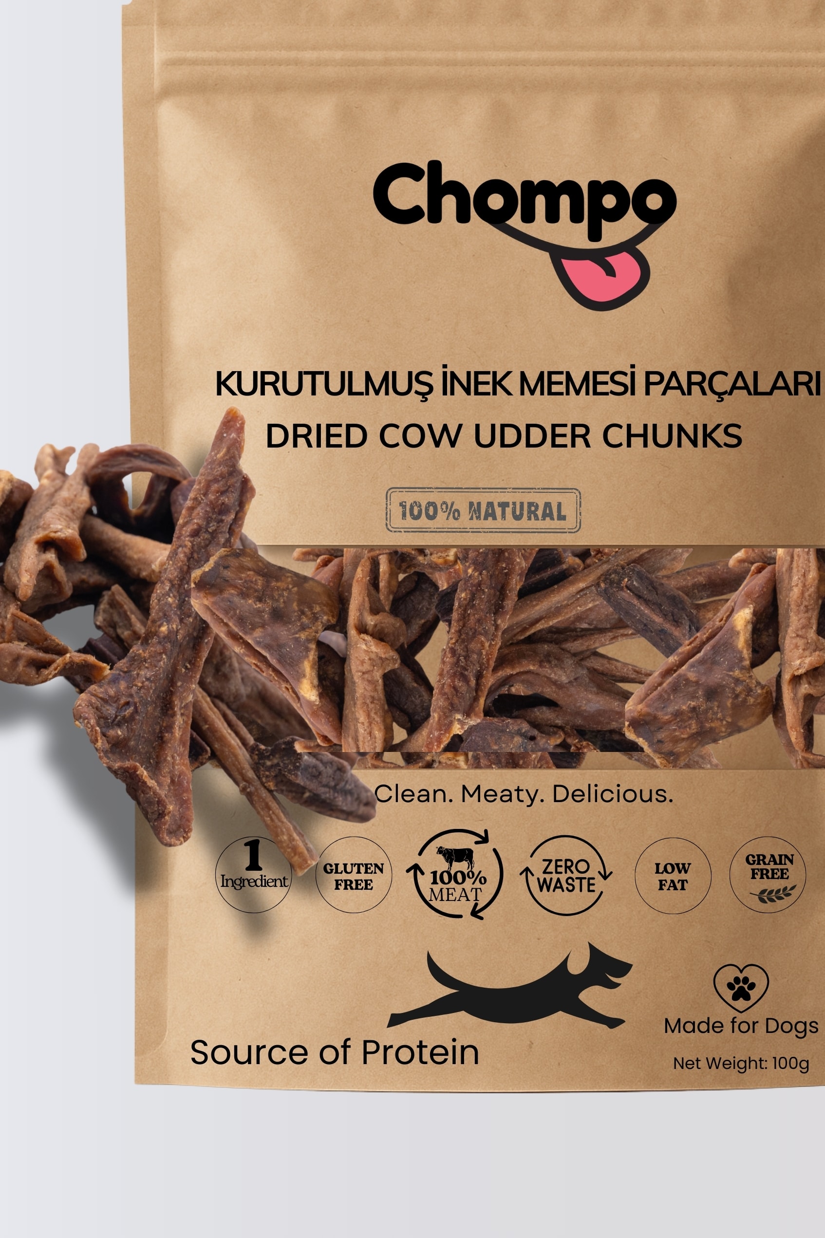 100% İnek Memesi Parçaları Katkısız Köpek Ödülü 100 Gr