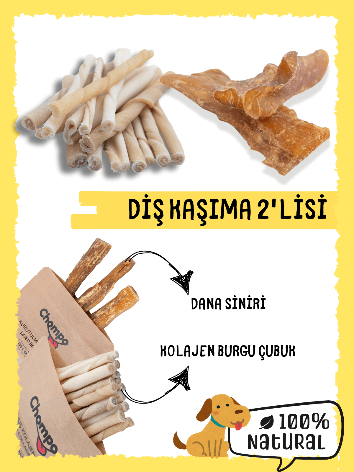 100% Dana Diş Kaşıma 2'lisi Katkısız Köpek Ödülü 2x100 Gr
