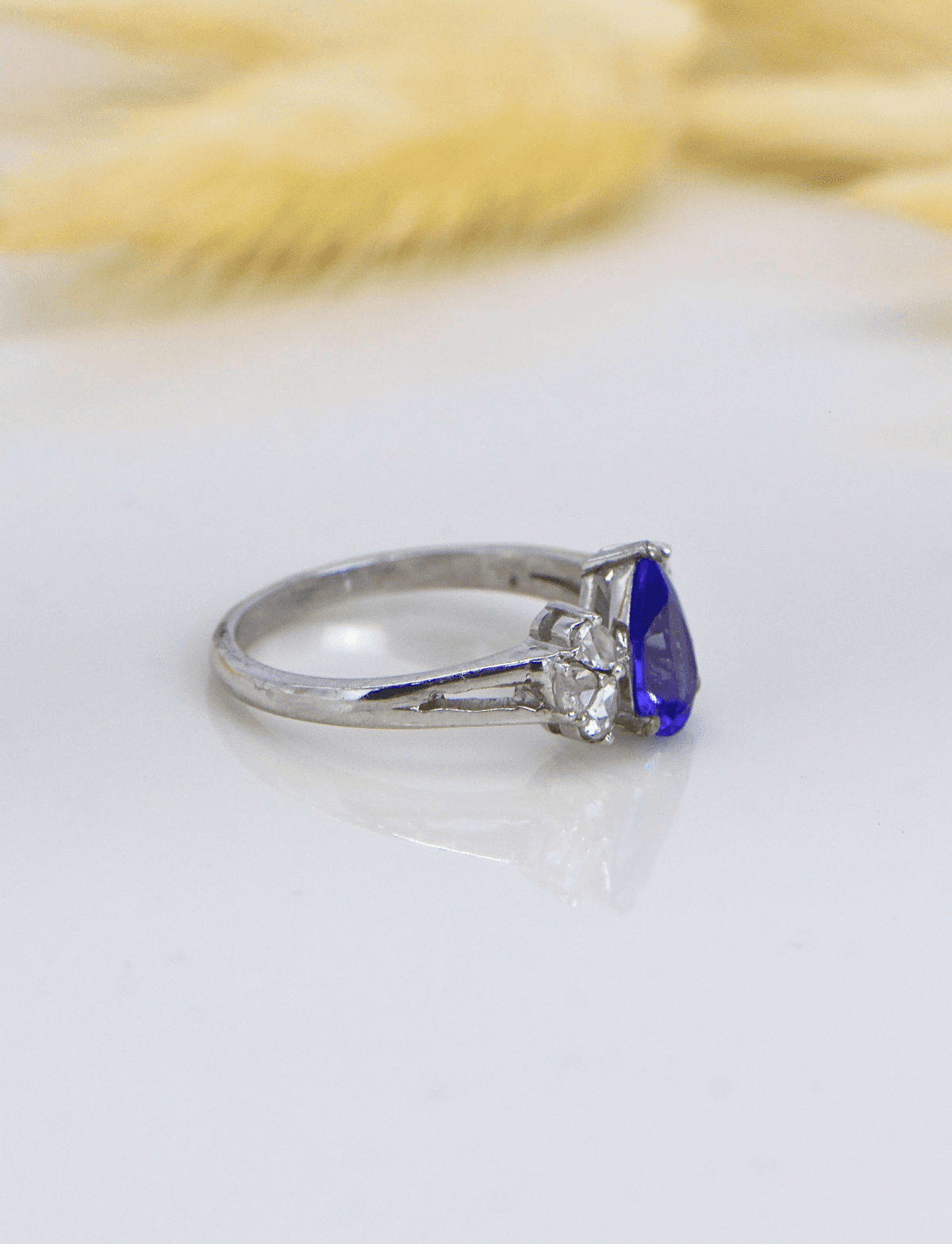 Doğal Tanzanite Taşlı Pırlanta Gümüş Yüzük