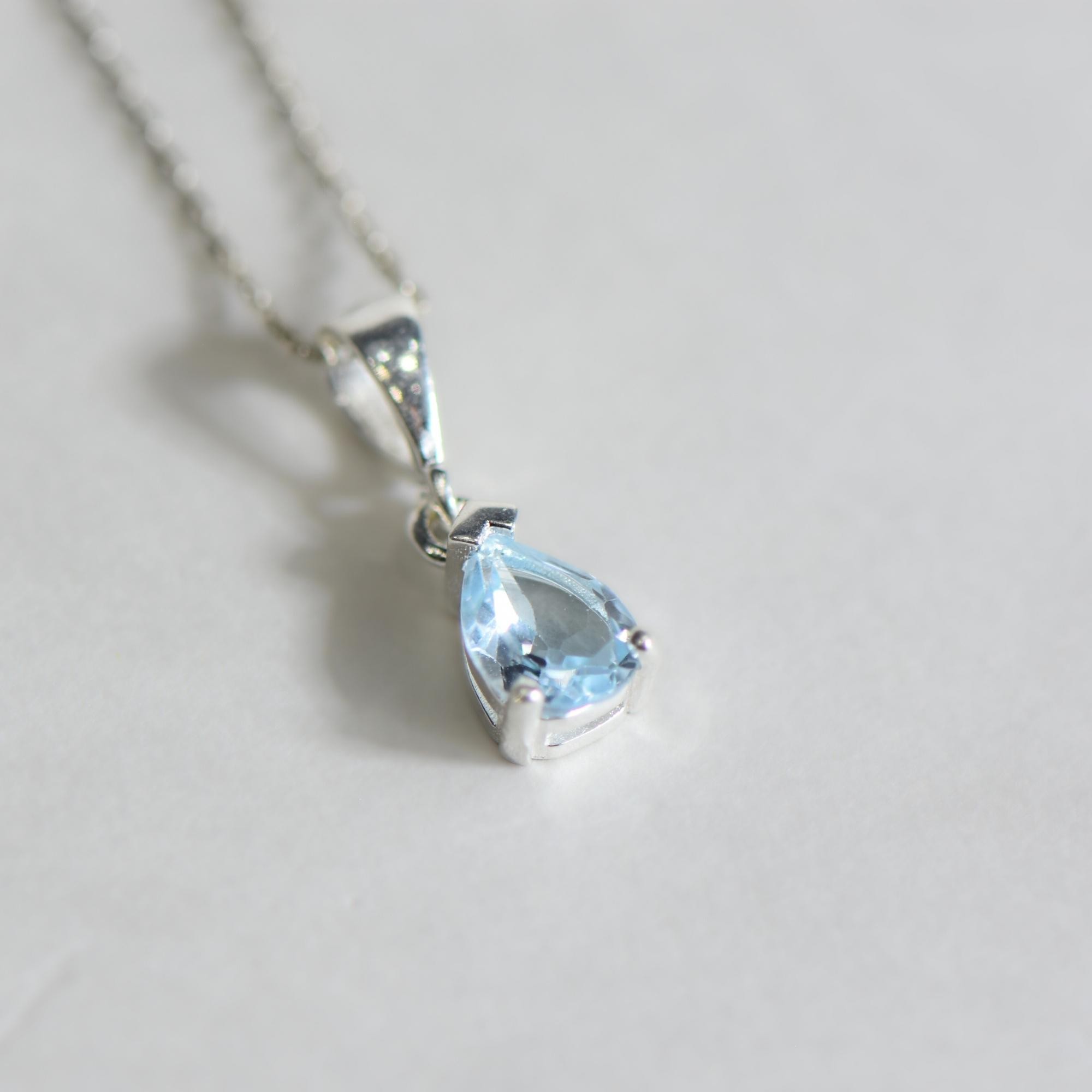 Doğal Mavi Topaz Taşlı 45 cm Gümüş Kolye