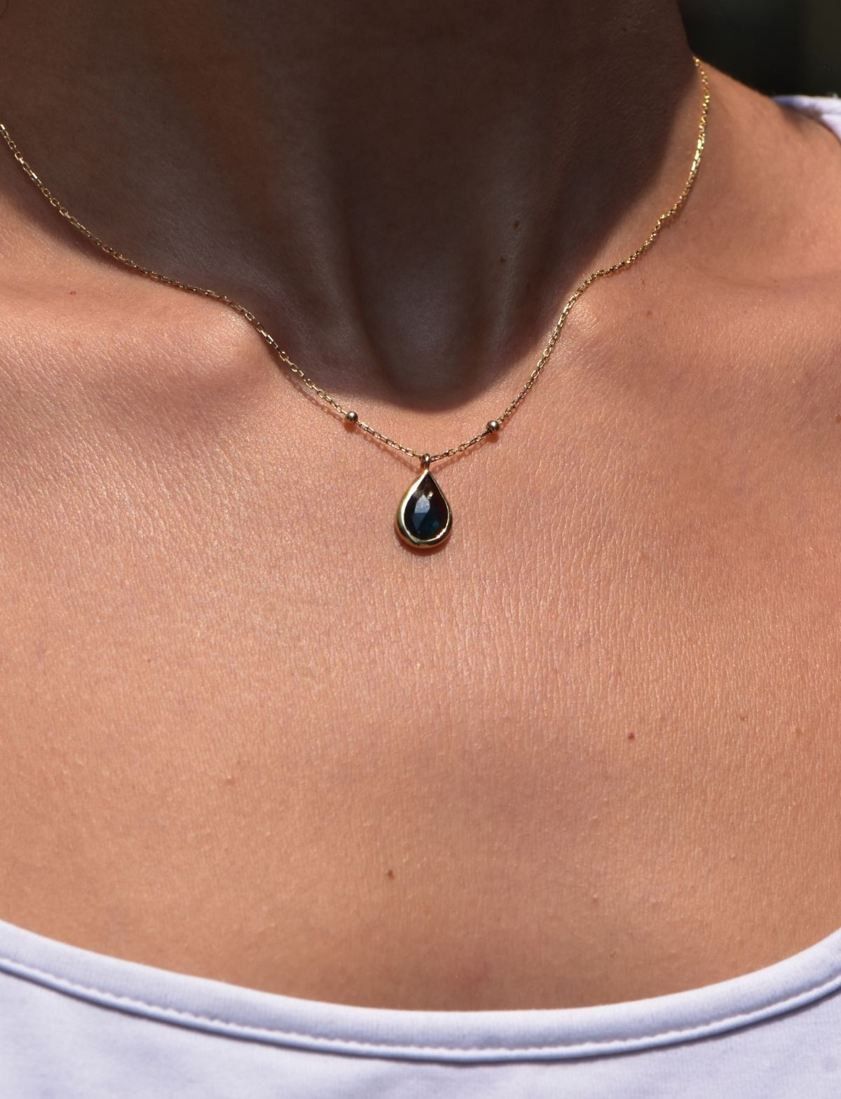 Damla London Blue Topaz Taşlı 14 Ayar Altın Kolye