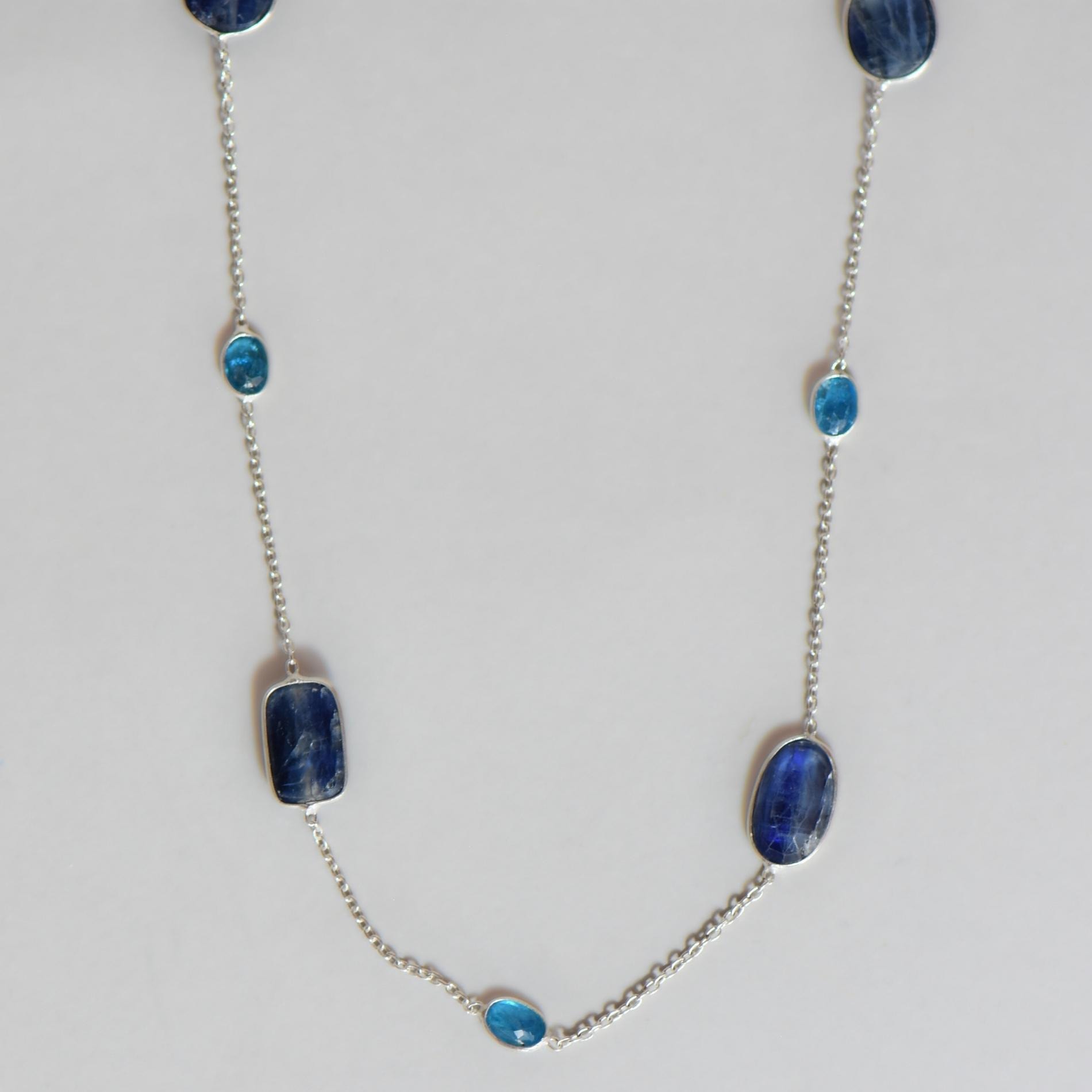 Doğal Kyanite Taşlı 45 cm Gümüş Kolye