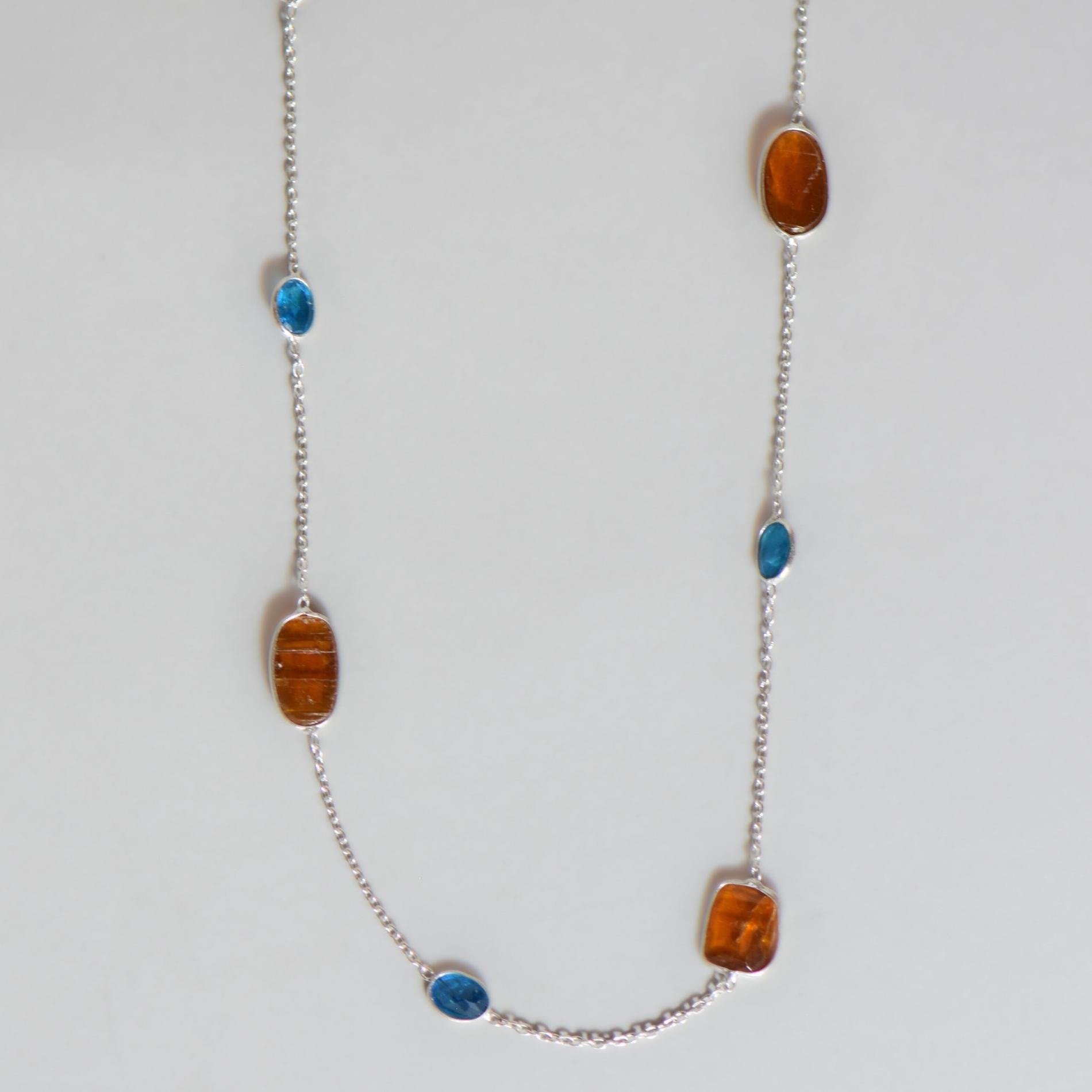 Doğal Kyanite Taşlı 45 cm Gümüş Kolye