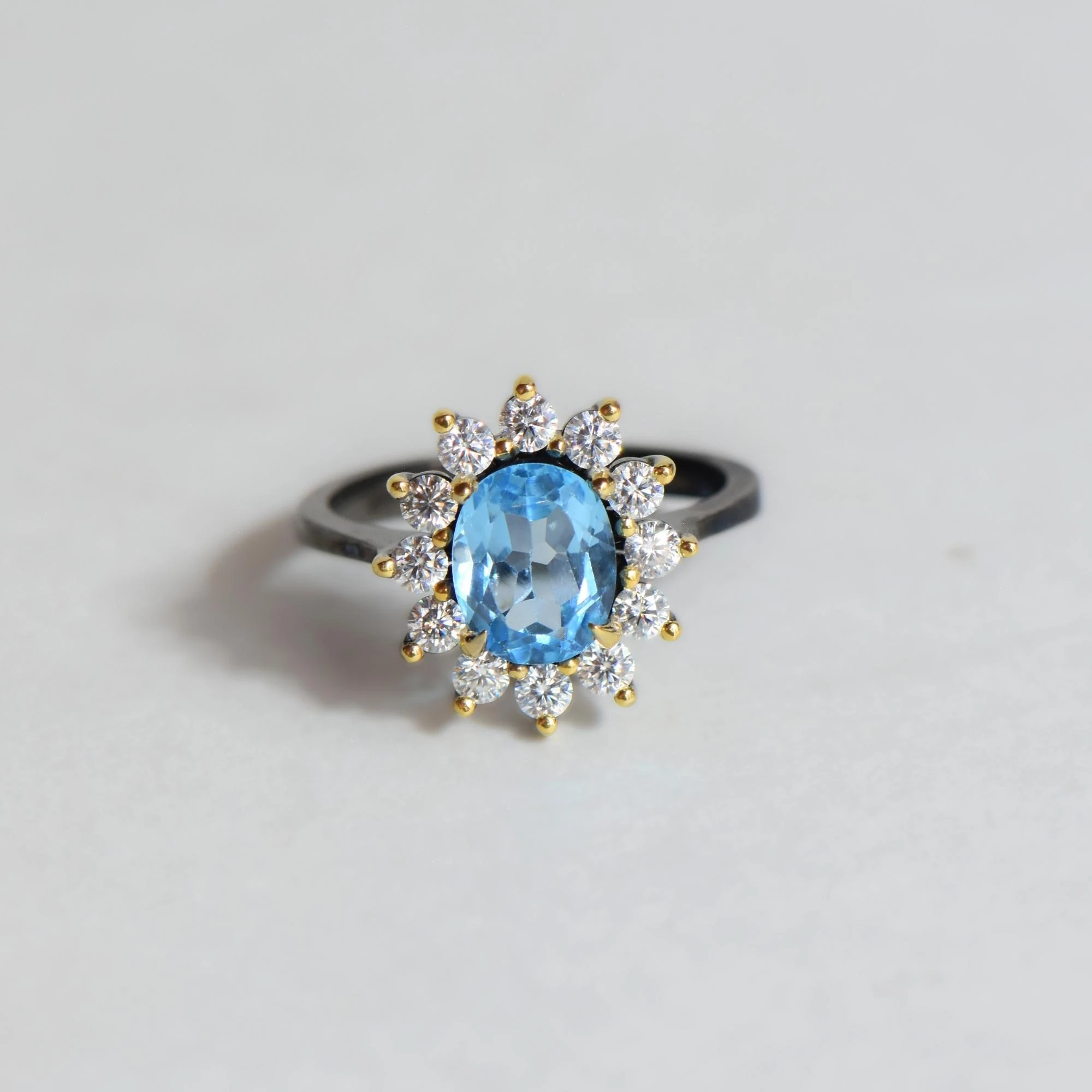 Doğal Mozanit ve Mavi Topaz Taşlı Gümüş Yüzük