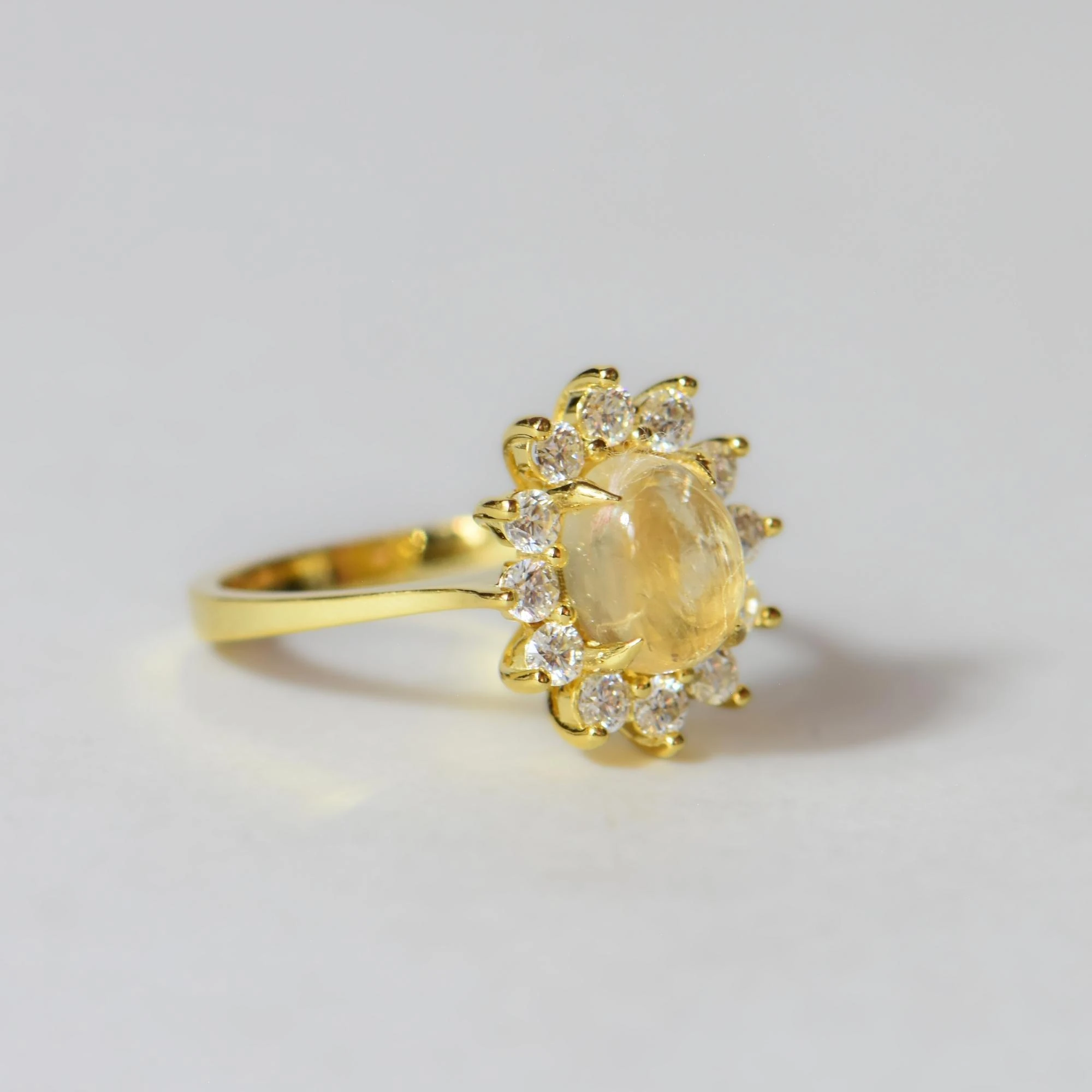 Doğal Mozanit ve Sitrin Taşlı Gümüş Yüzük