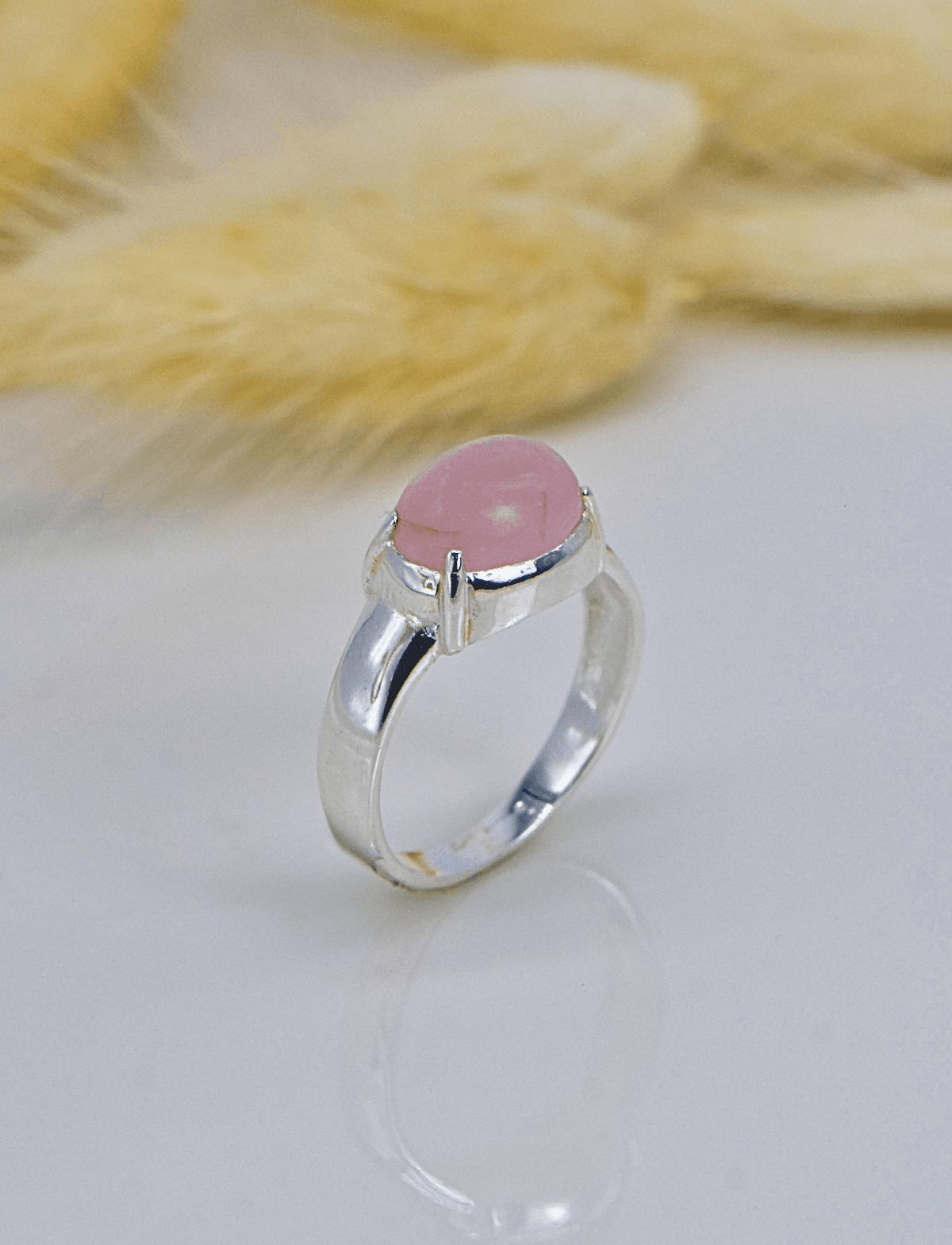Pembe Kuvars Taşlı Gümüş Yüzük