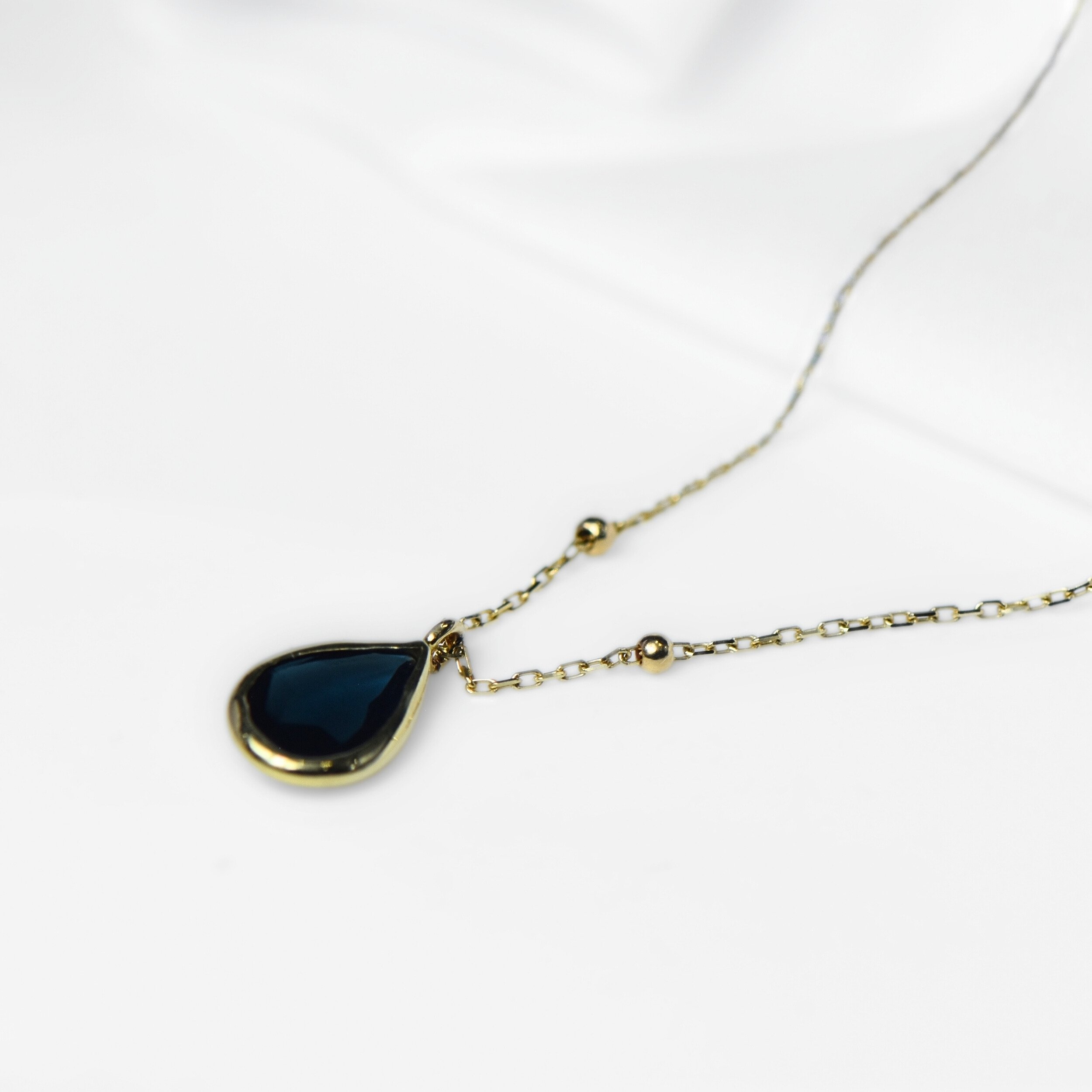 Damla London Blue Topaz Taşlı 14 Ayar Altın Kolye
