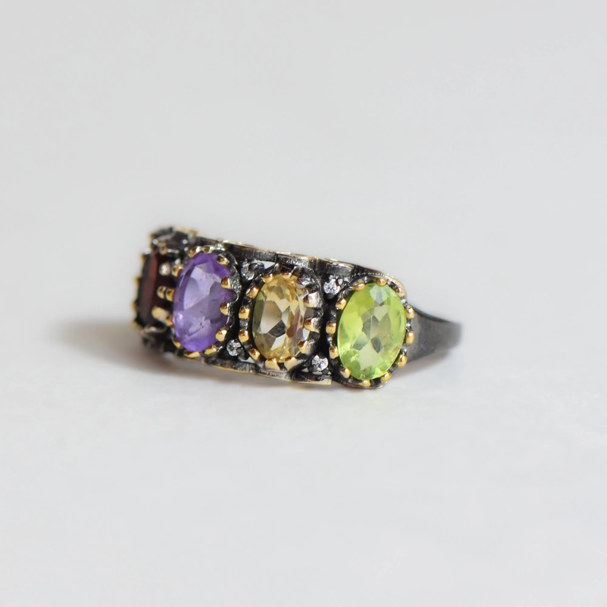 Doğal Mix Taşlı Ayarlanabilir Gümüş Yüzük