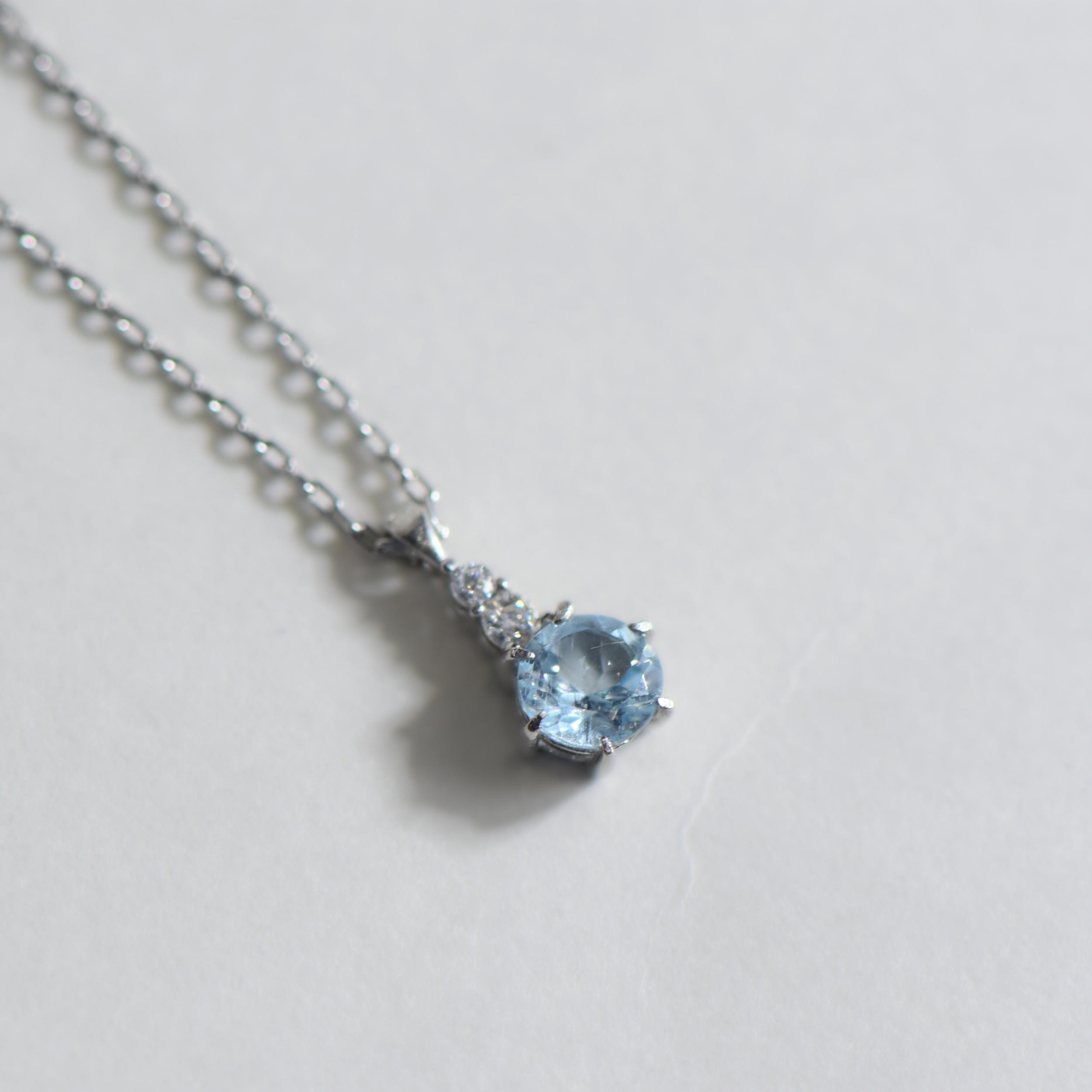 Doğal Sky Blue Topaz ve Zirkon Taşlı 45 cm Gümüş Kolye