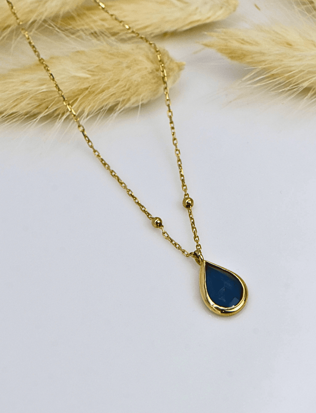 Damla London Blue Topaz Taşlı 14 Ayar Altın Kolye