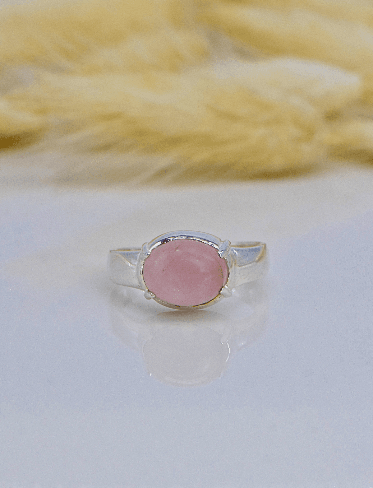 Pembe Kuvars Taşlı Gümüş Yüzük