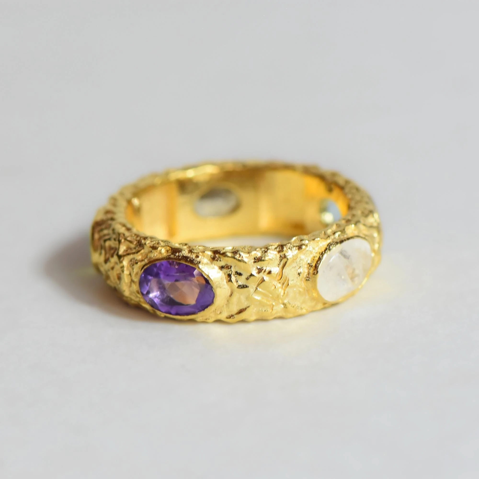 Doğal Mix Taşlı Tam Tur Gümüş Yüzük