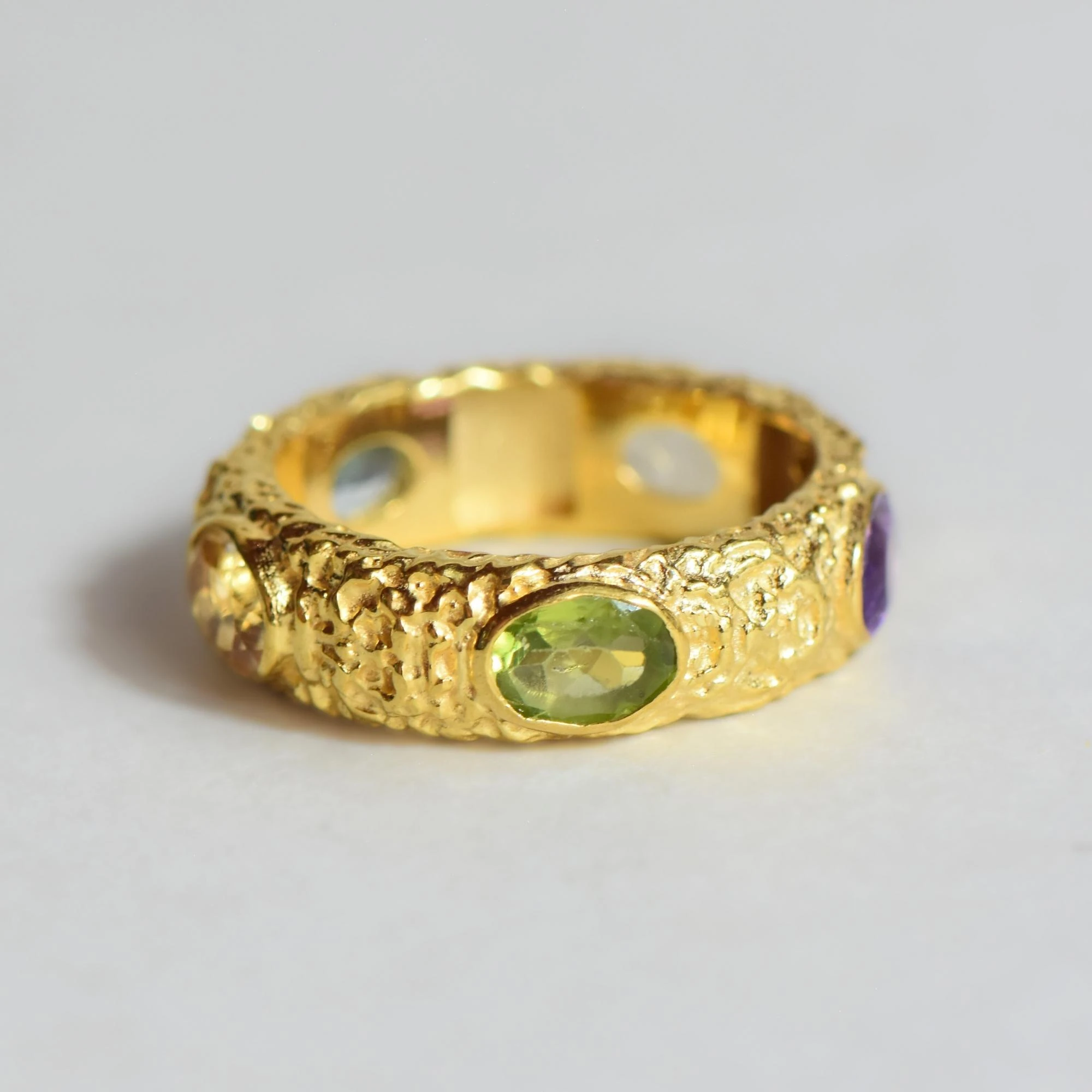 Doğal Mix Taşlı Tam Tur Gümüş Yüzük