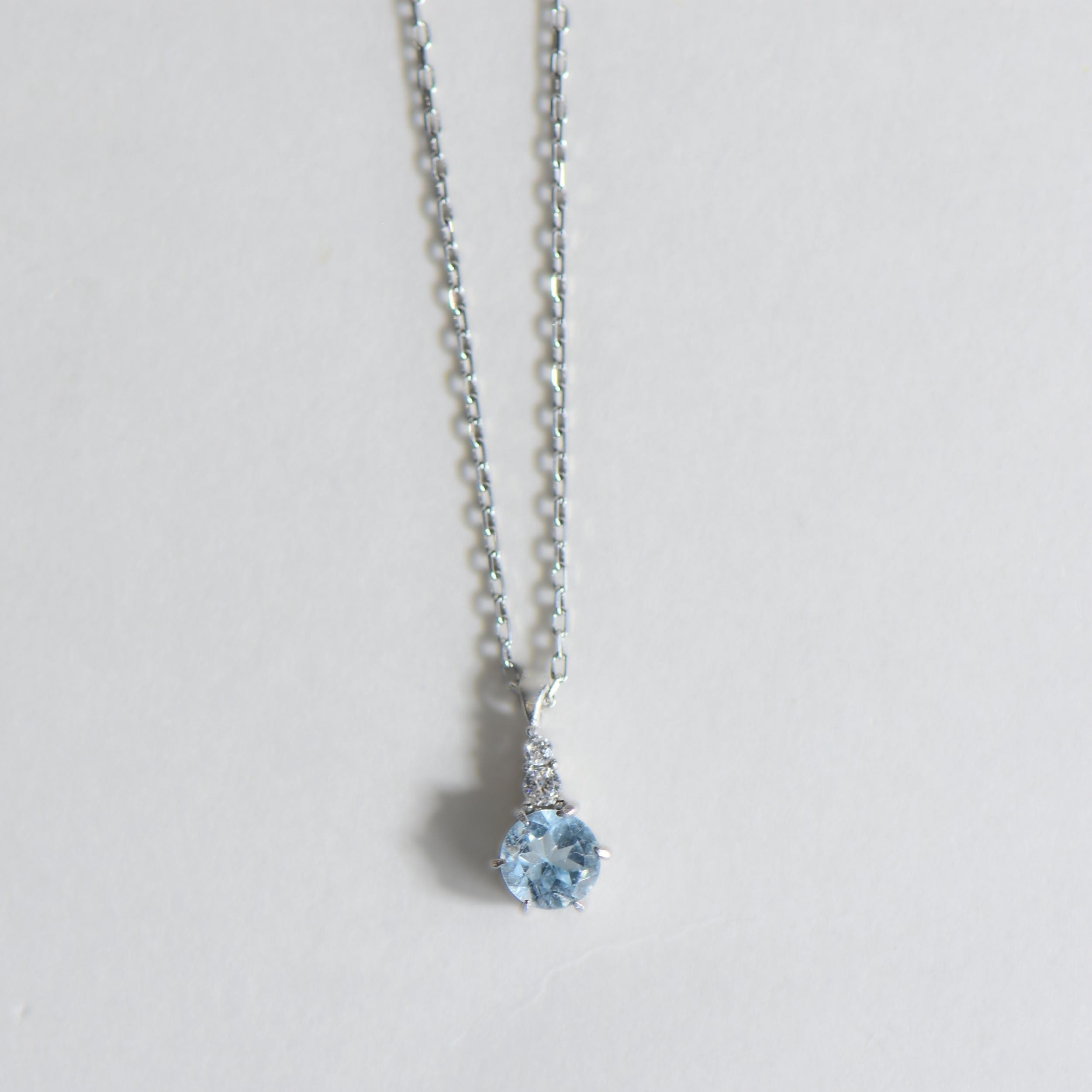 Doğal Sky Blue Topaz ve Zirkon Taşlı 45 cm Gümüş Kolye