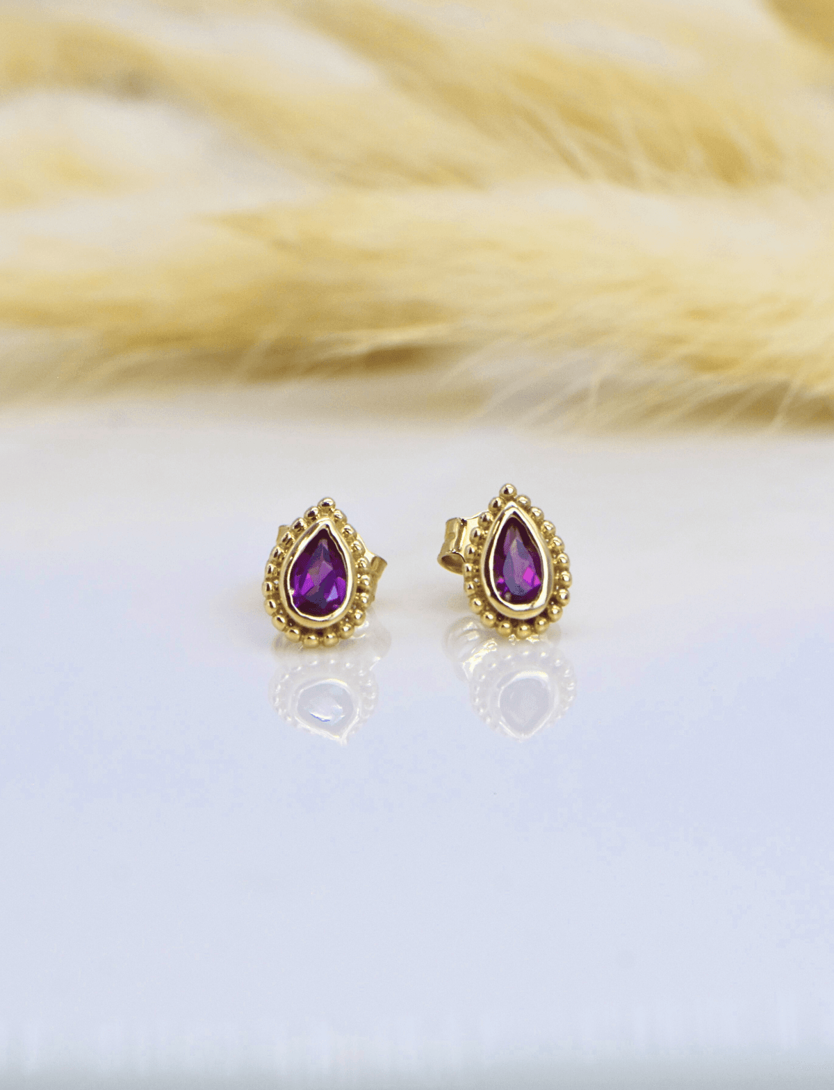 Doğal Rhodolite Taşlı 14 Ayar Altın Tasarım Küpe 