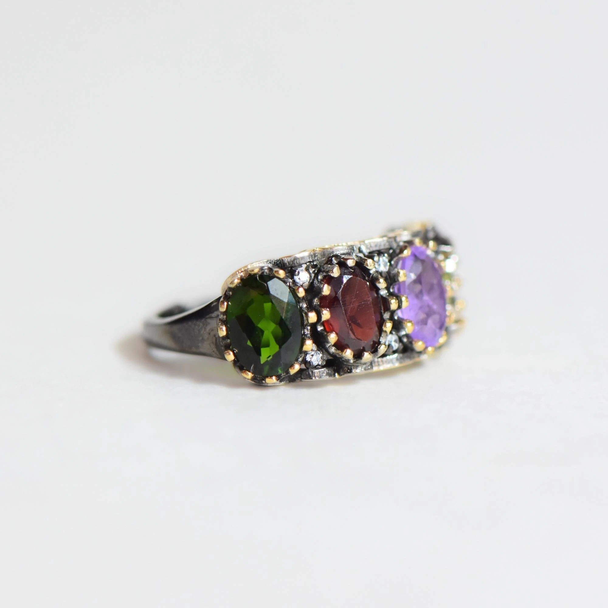 Doğal Mix Taşlı Ayarlanabilir Gümüş Yüzük