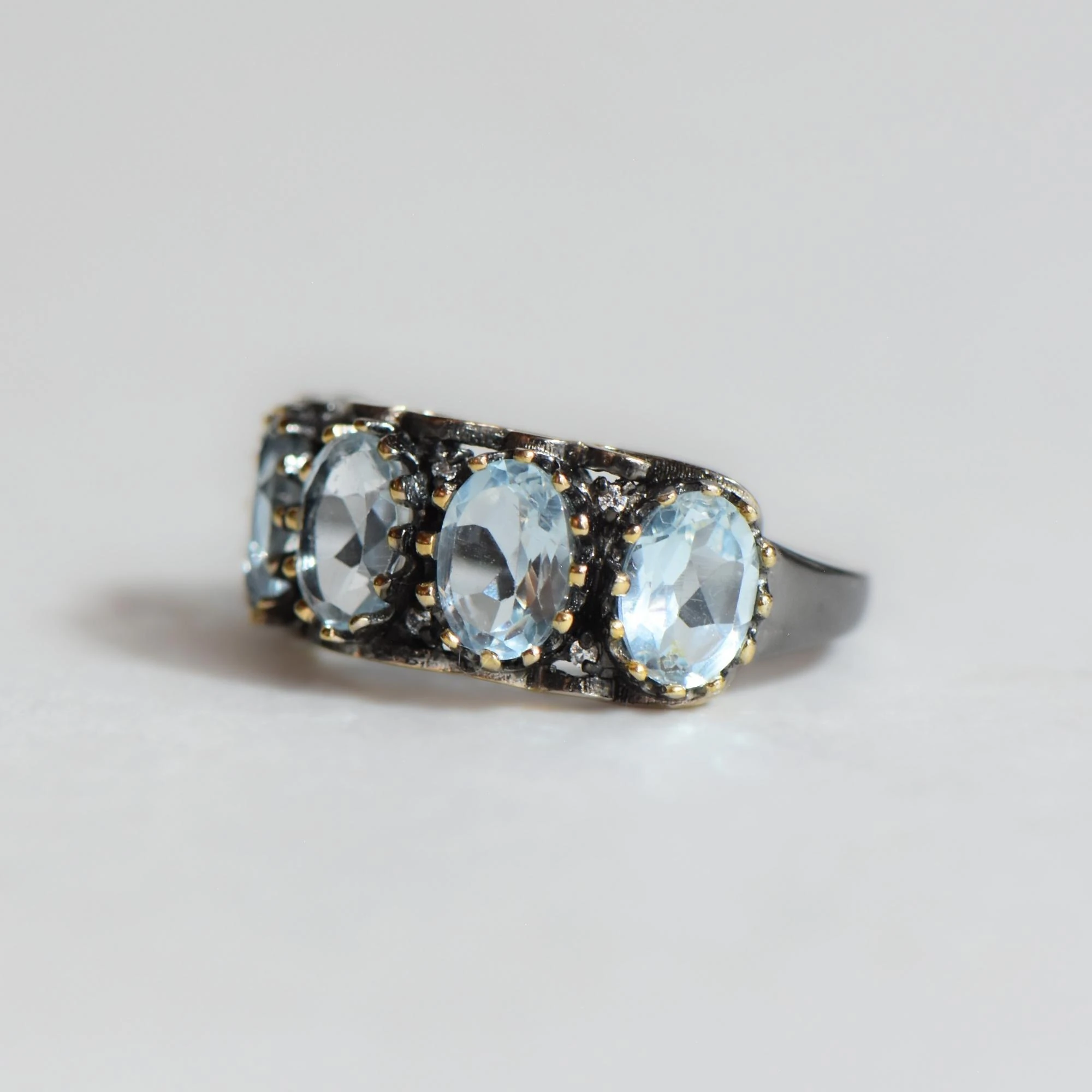 Doğal Mavi Topaz Taşlı Ayarlanabilir Gümüş Yüzük