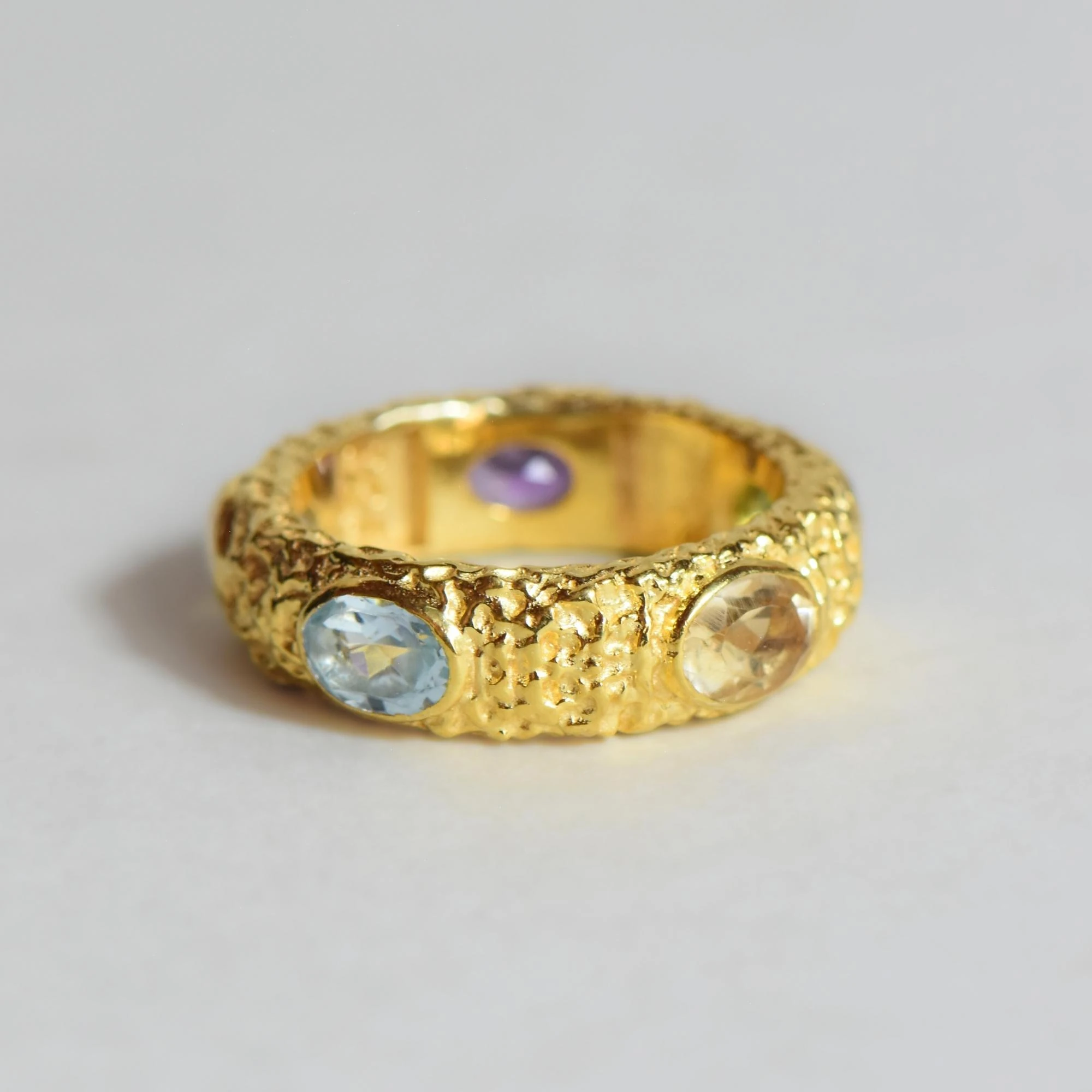 Doğal Mix Taşlı Tam Tur Gümüş Yüzük