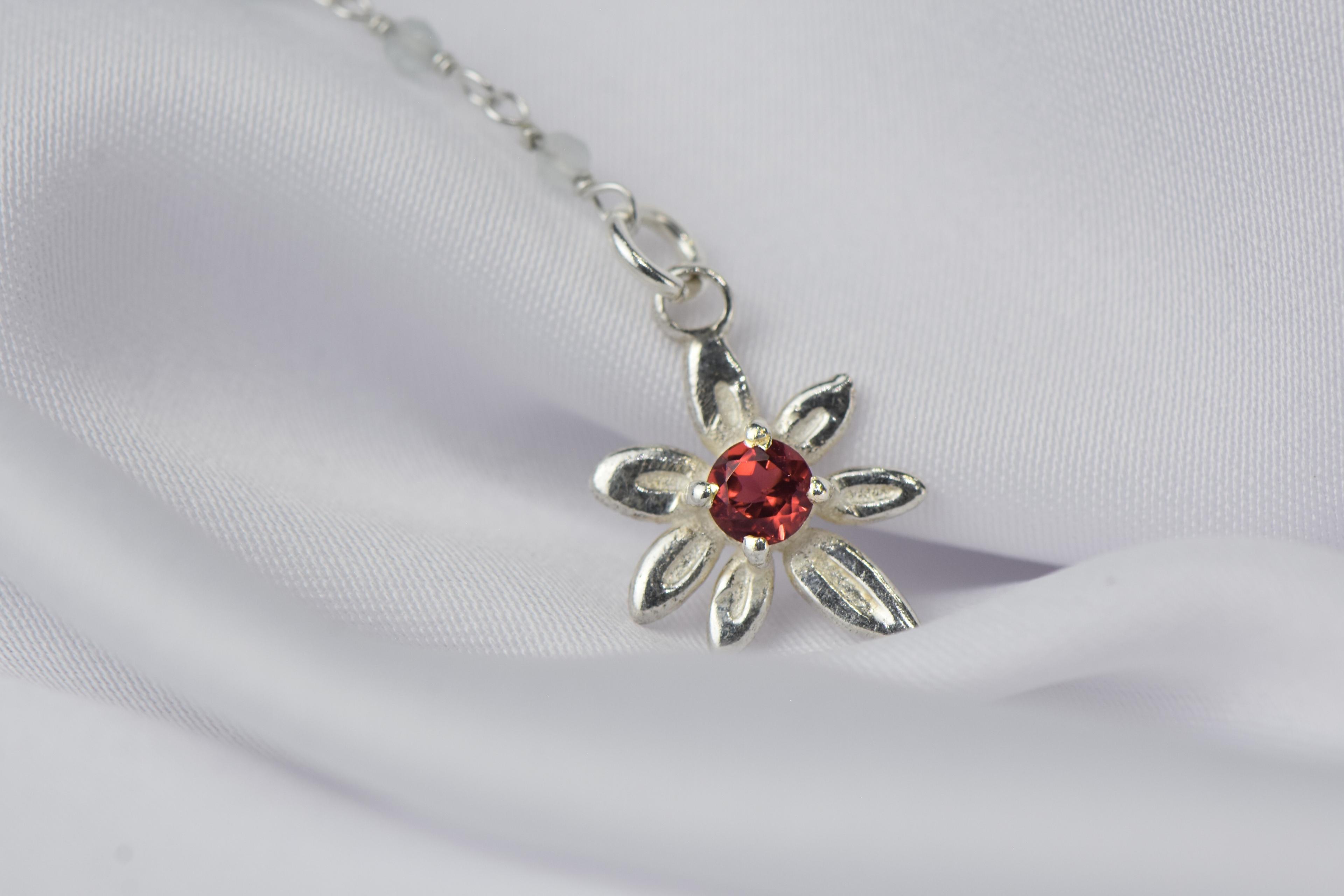 Doğal Kristal Kuvars ve Garnet Taşlı Gümüş Bel Zinciri